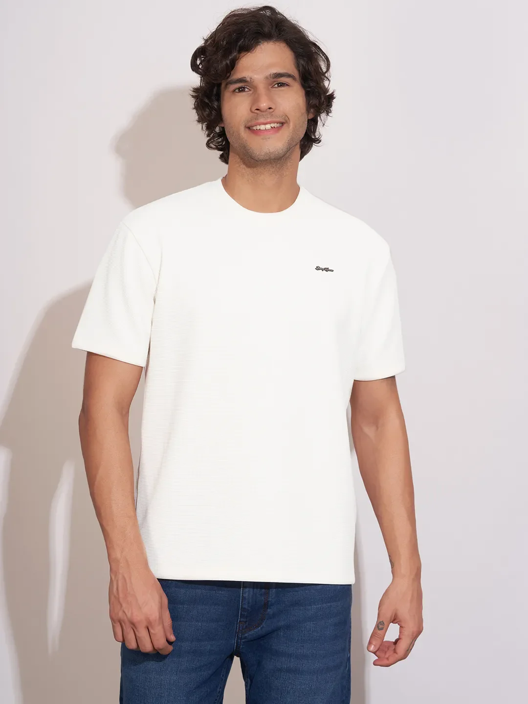 White Easy Fit Round Neck Men's T-Shirt by Being Human Clothing
