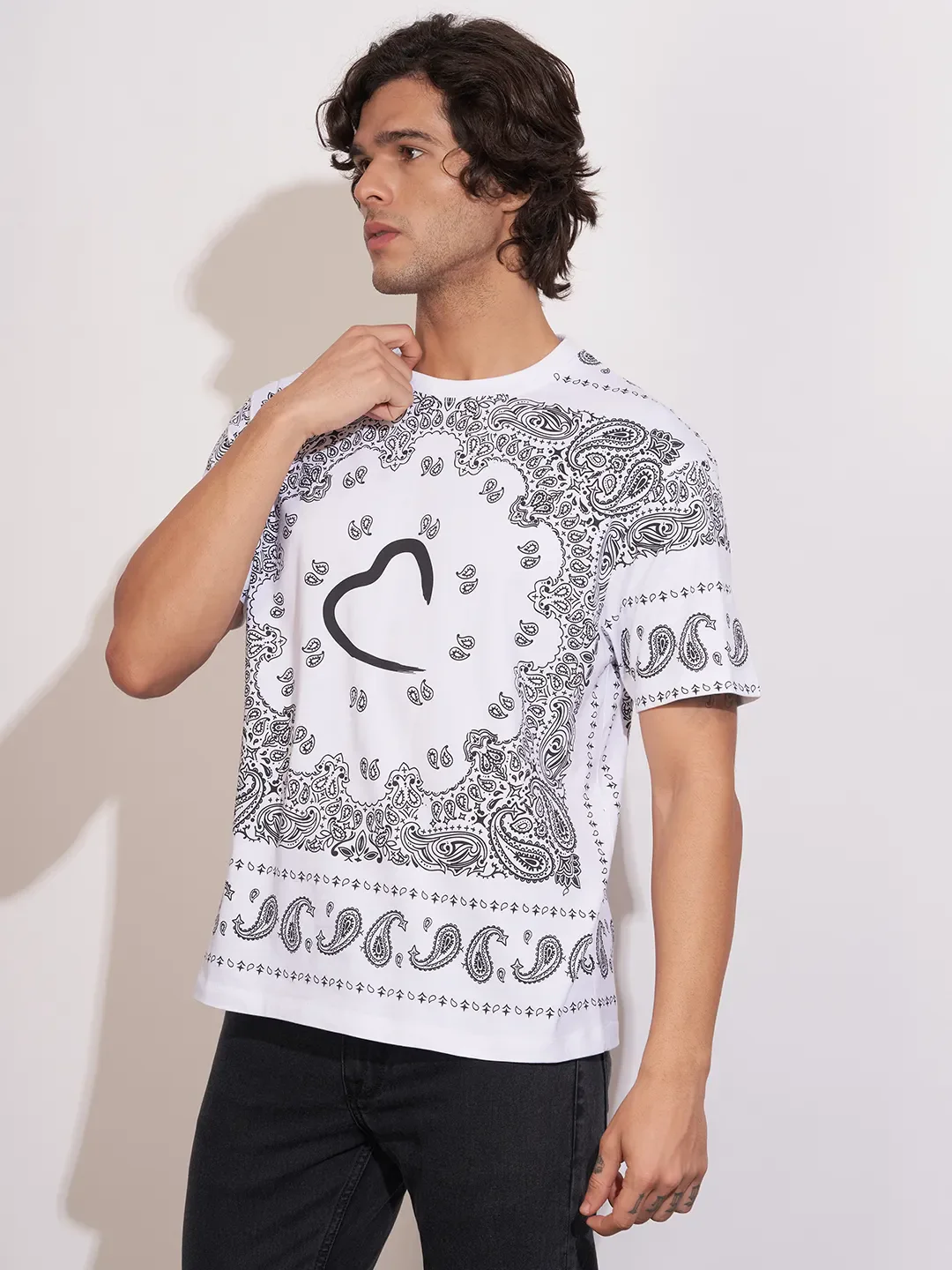White Easy Fit Round Neck Men's T-Shirt by Being Human Clothing - Image 2