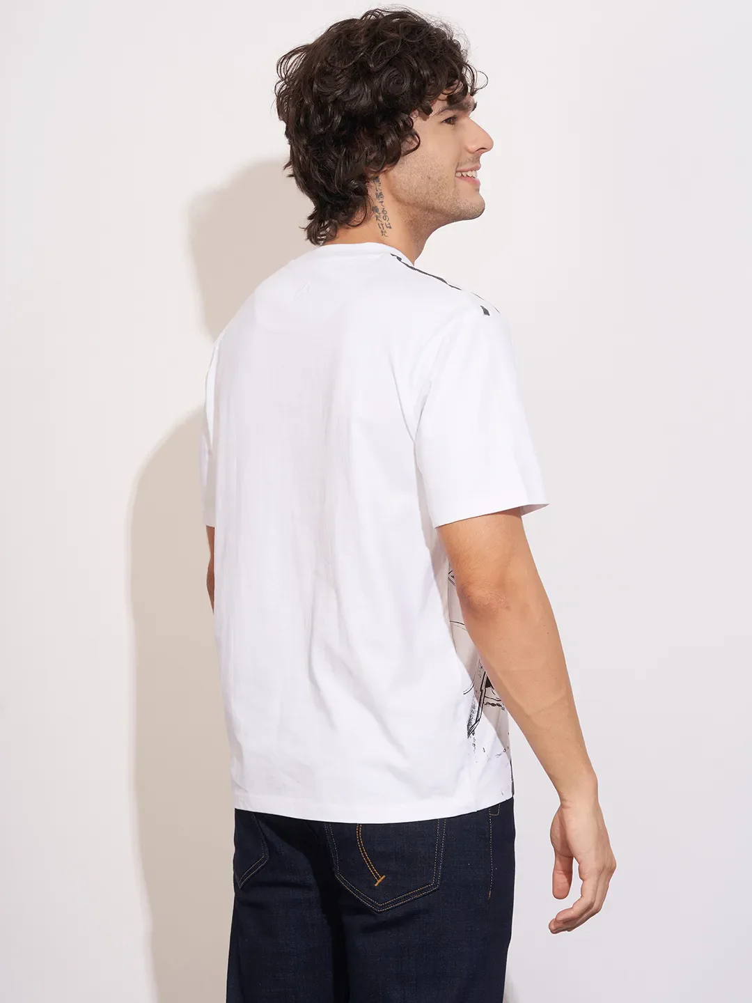 White Easy Fit Round Neck Men's T-Shirt by Being Human Clothing - Image 3