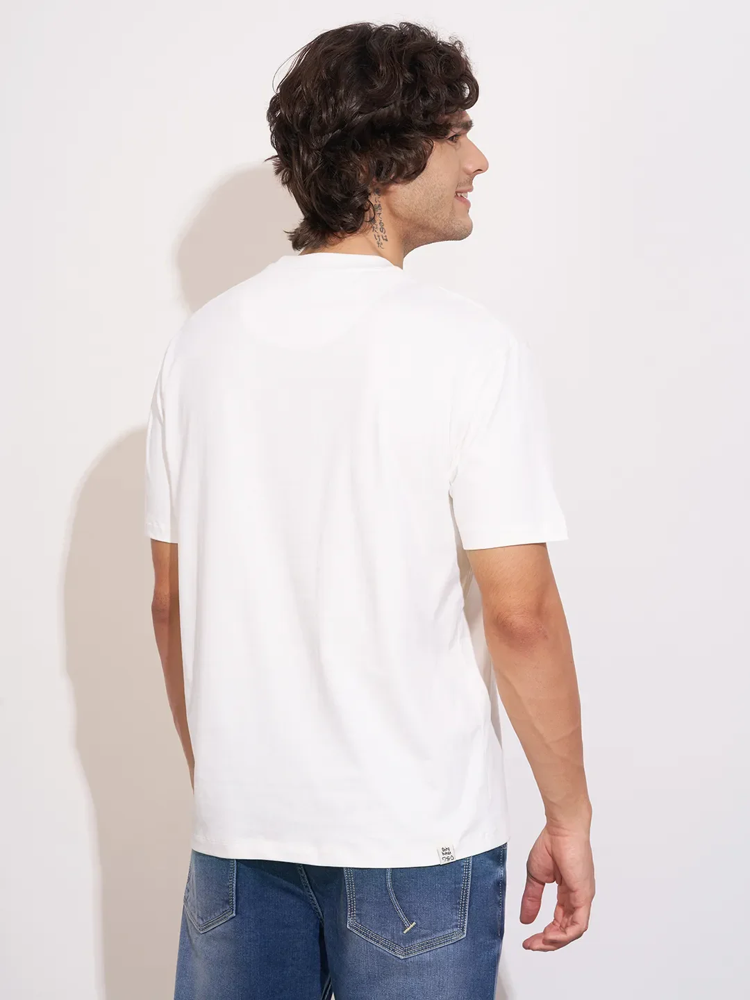 White Easy Fit Round Neck Men's T-Shirt by Being Human Clothing - Image 3
