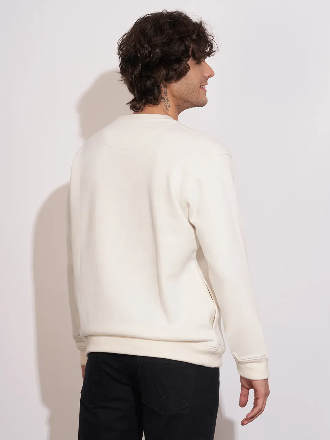 White Easy Fit Round Neck Men's Sweatshirt by Being Human Clothing - Image 3