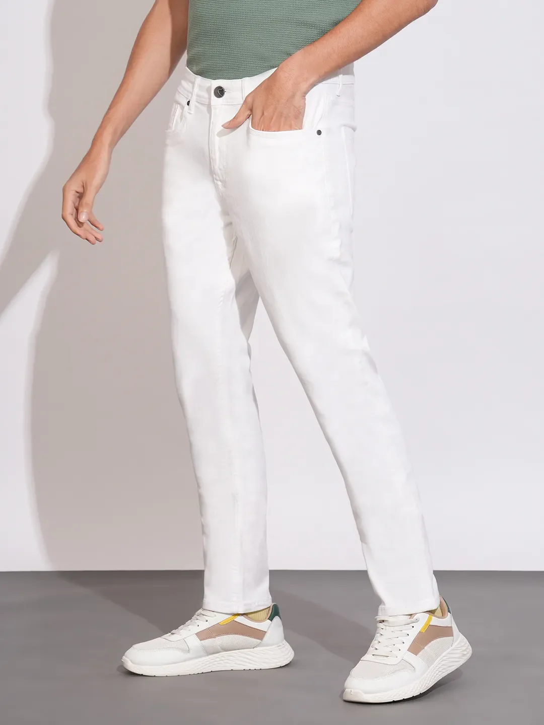 White Slim Fit Denims For Men By Being Human Clothing - Image 2