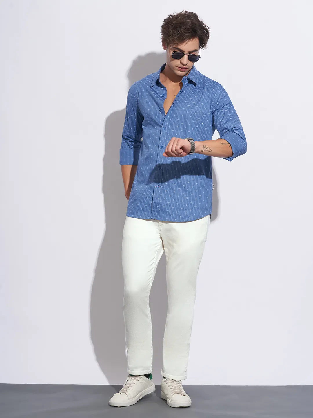 White Slim Fit Cotton Blend Men's Denims by Being Human Clothing - Image 4