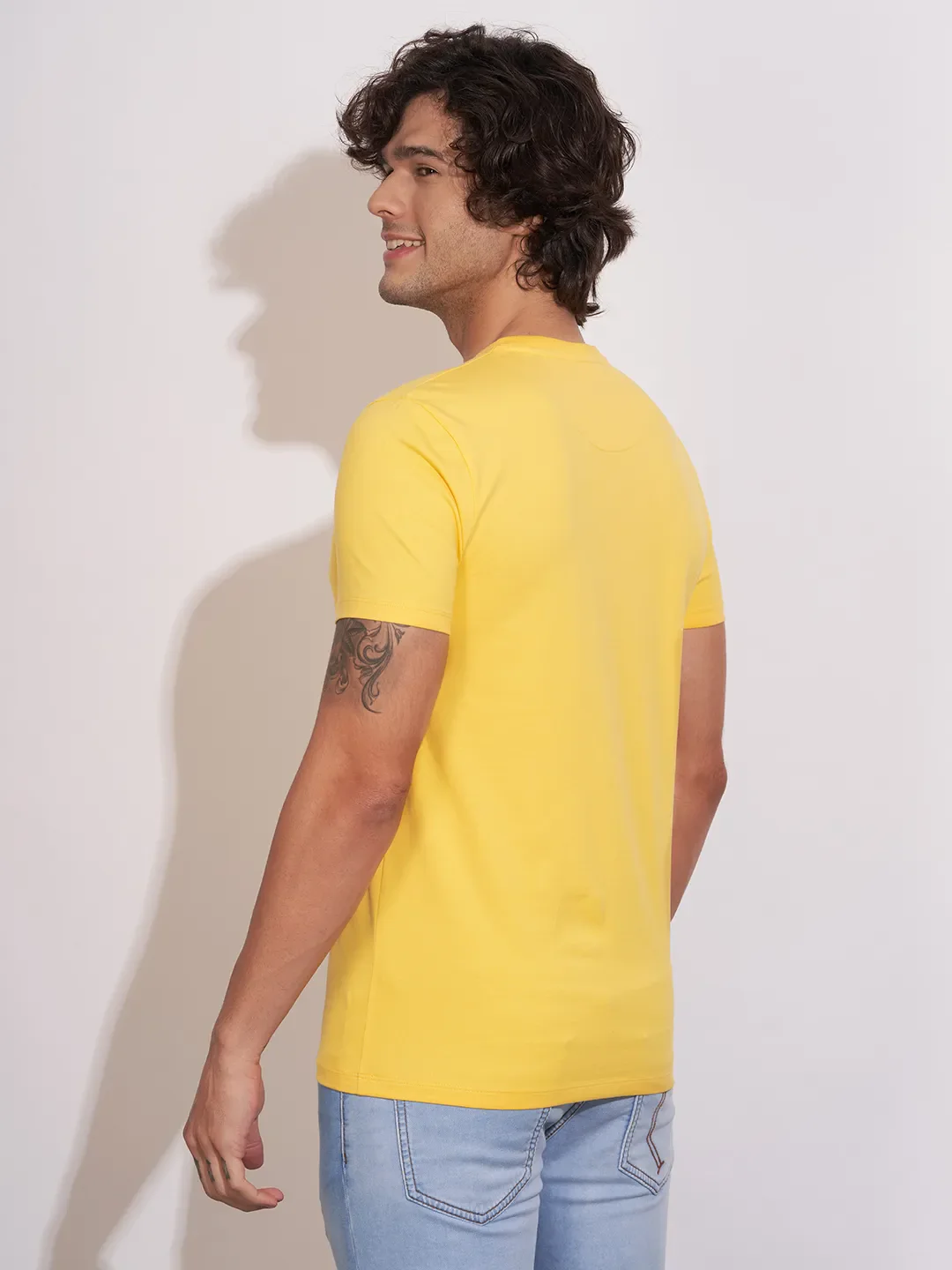 Yellow Moderno Fit Round Neck Men's T-Shirt by Being Human Clothing - Image 3
