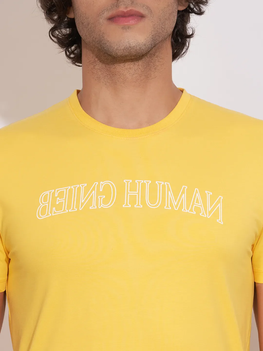 Yellow Moderno Fit Round Neck Men's T-Shirt by Being Human Clothing - Image 5
