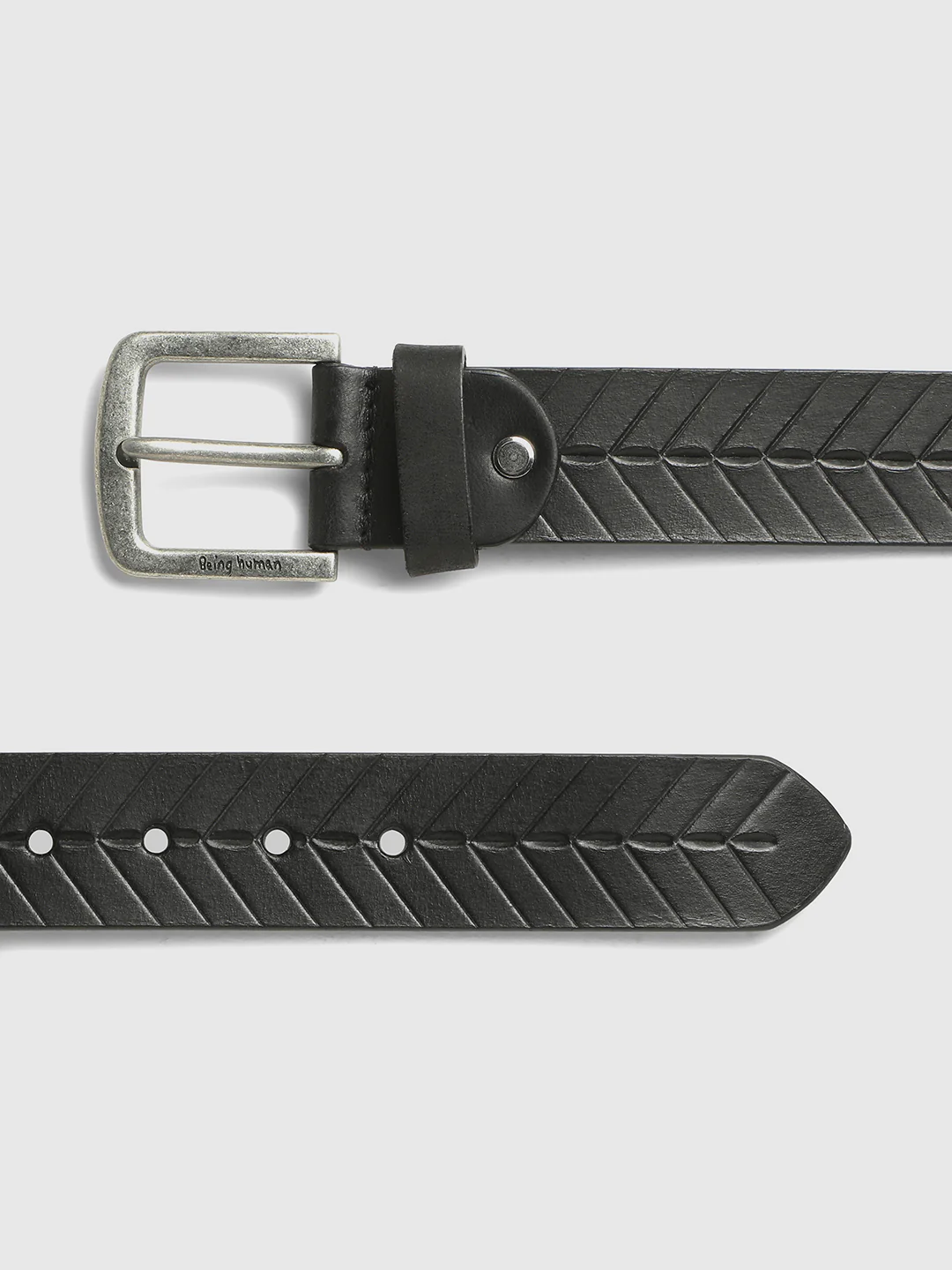 Black Buff Calf Leather Regular Fit Unisex Belt by Being Human Clothing - Image 5