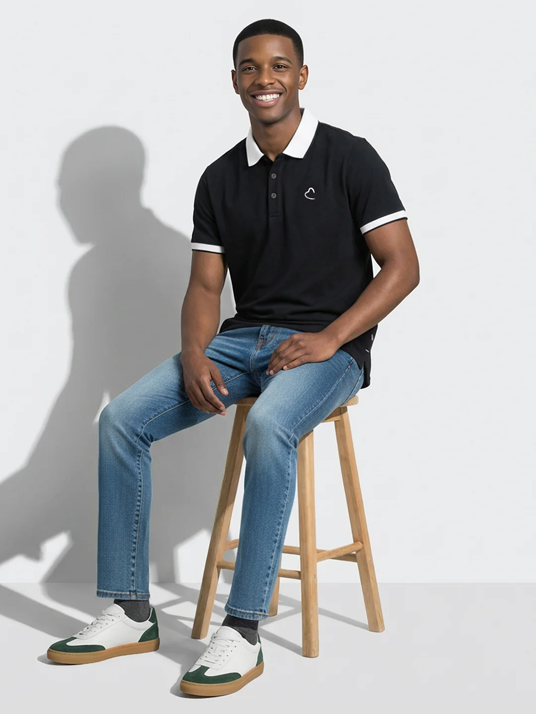 Black Men's Contrast Collar Polo T-Shirt by Being Human Clothing - Image 4