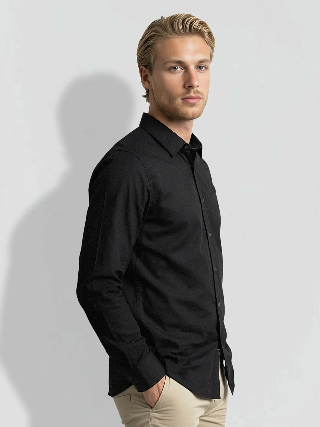 Black Moderno Fit Men's Long Sleeves Shirt by Being Human Clothing - Image 2