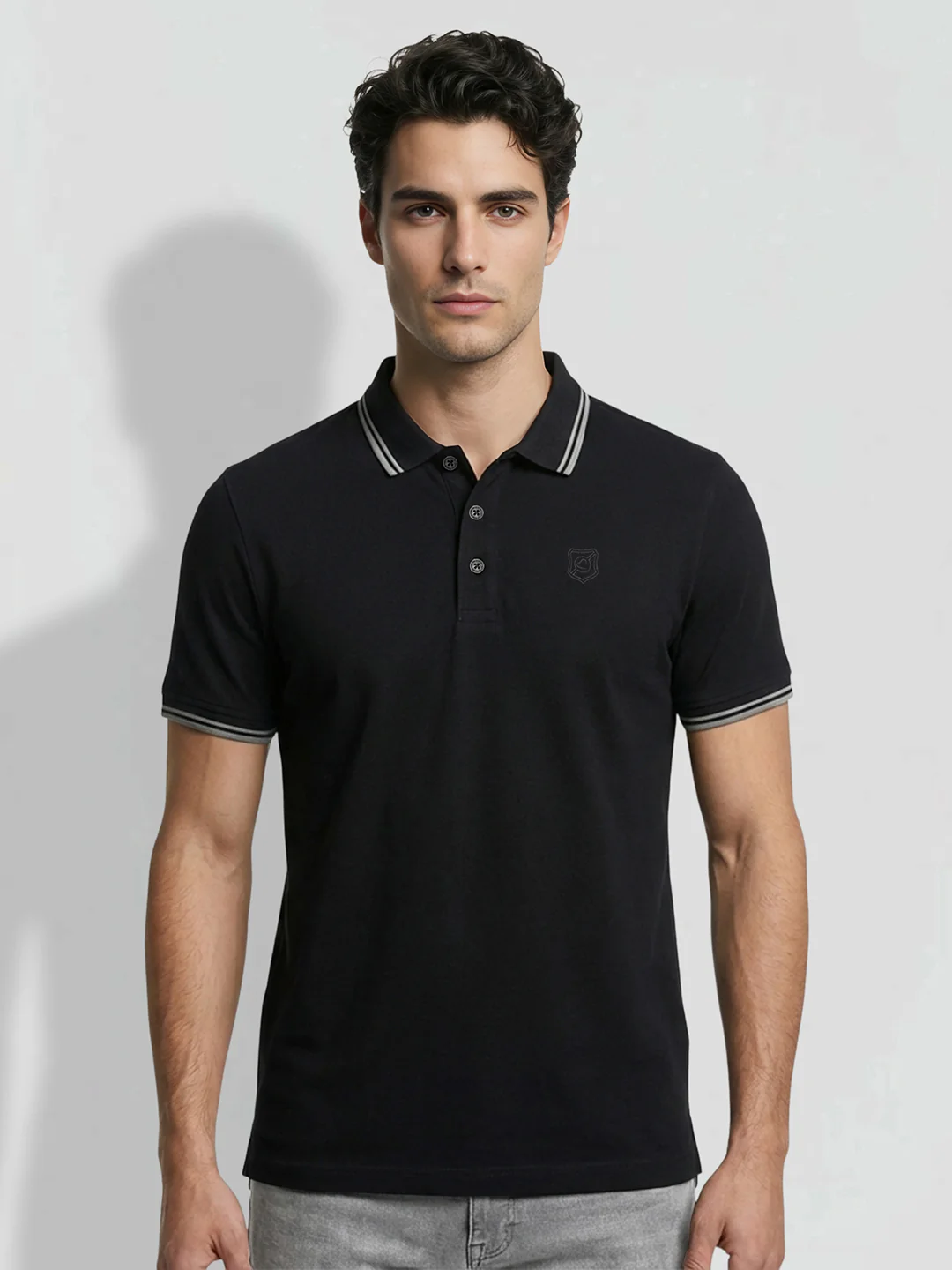 Black Moderno Fit Men's Tipped Polo T-Shirt by Being Human Clothing