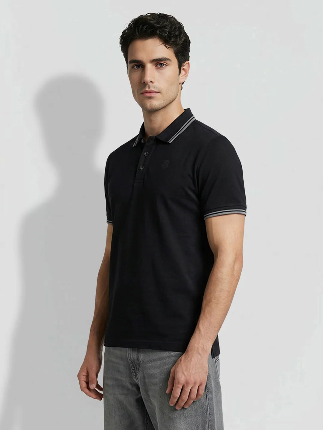 Black Moderno Fit Men's Tipped Polo T-Shirt by Being Human Clothing - Image 2