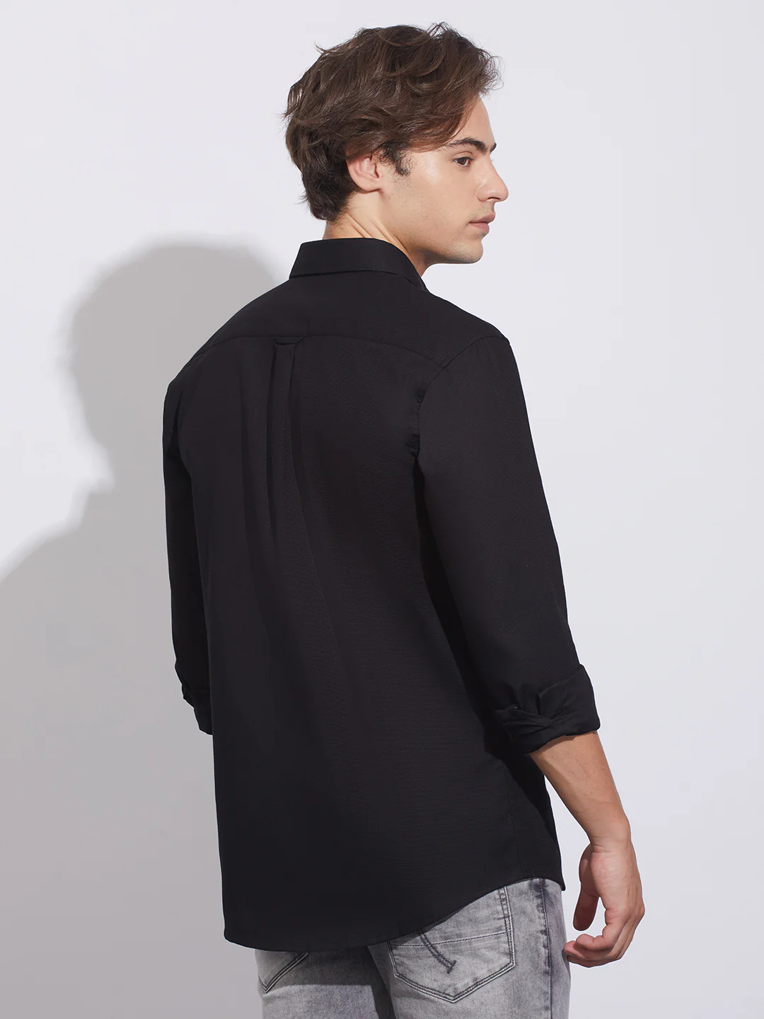 Black Moderno Fit Regular Collar Shirt for Men by Being Human Clothing - Image 3