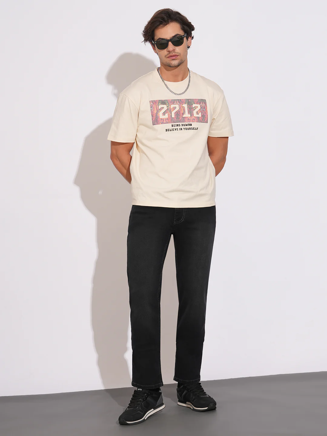 Black Tone Straight Fit Denims for Men by Being Human Clothing - Image 4