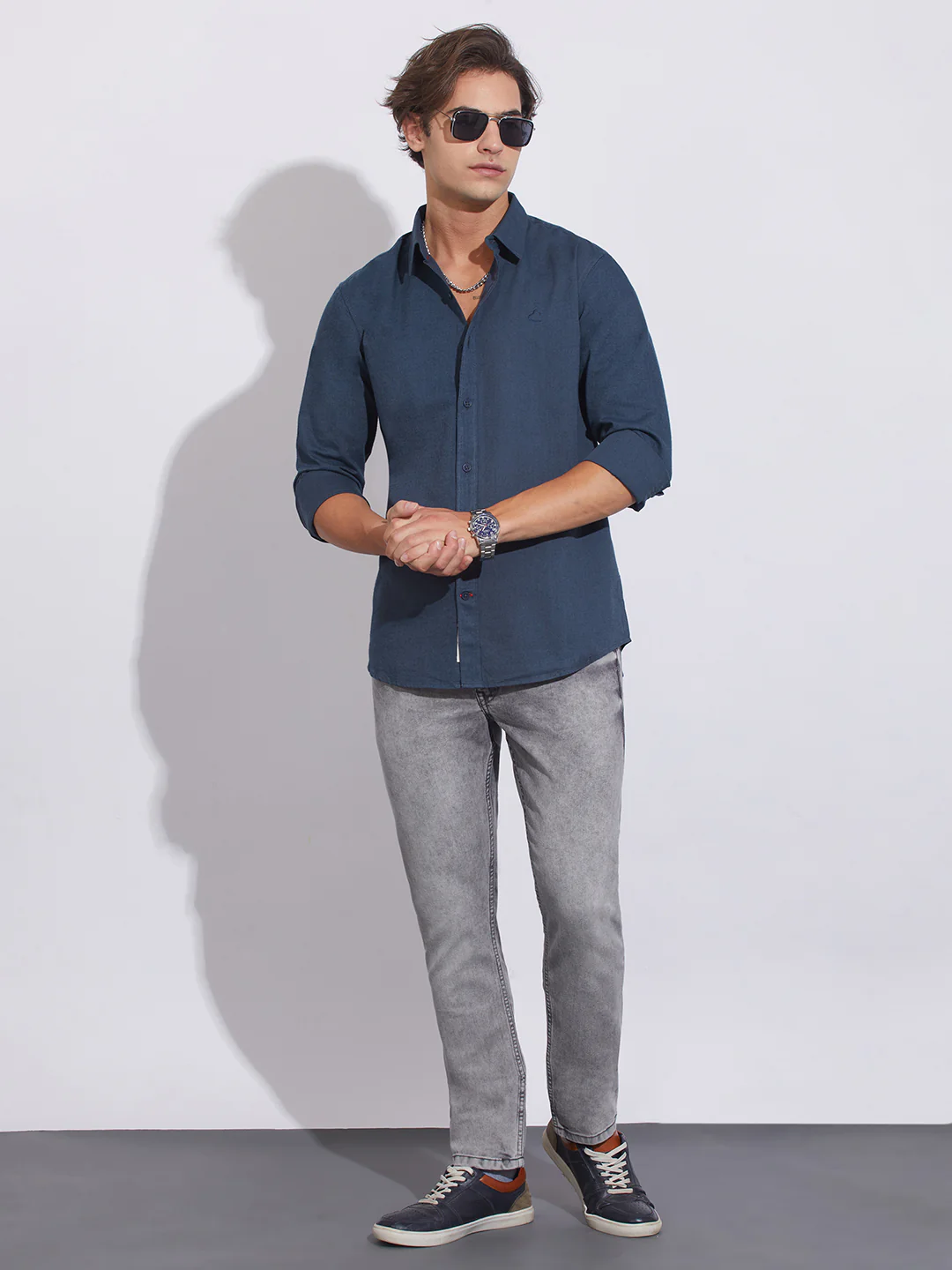 Blue Moderno Fit Regular Collar Men's Shirt by Being Human Clothing - Image 4
