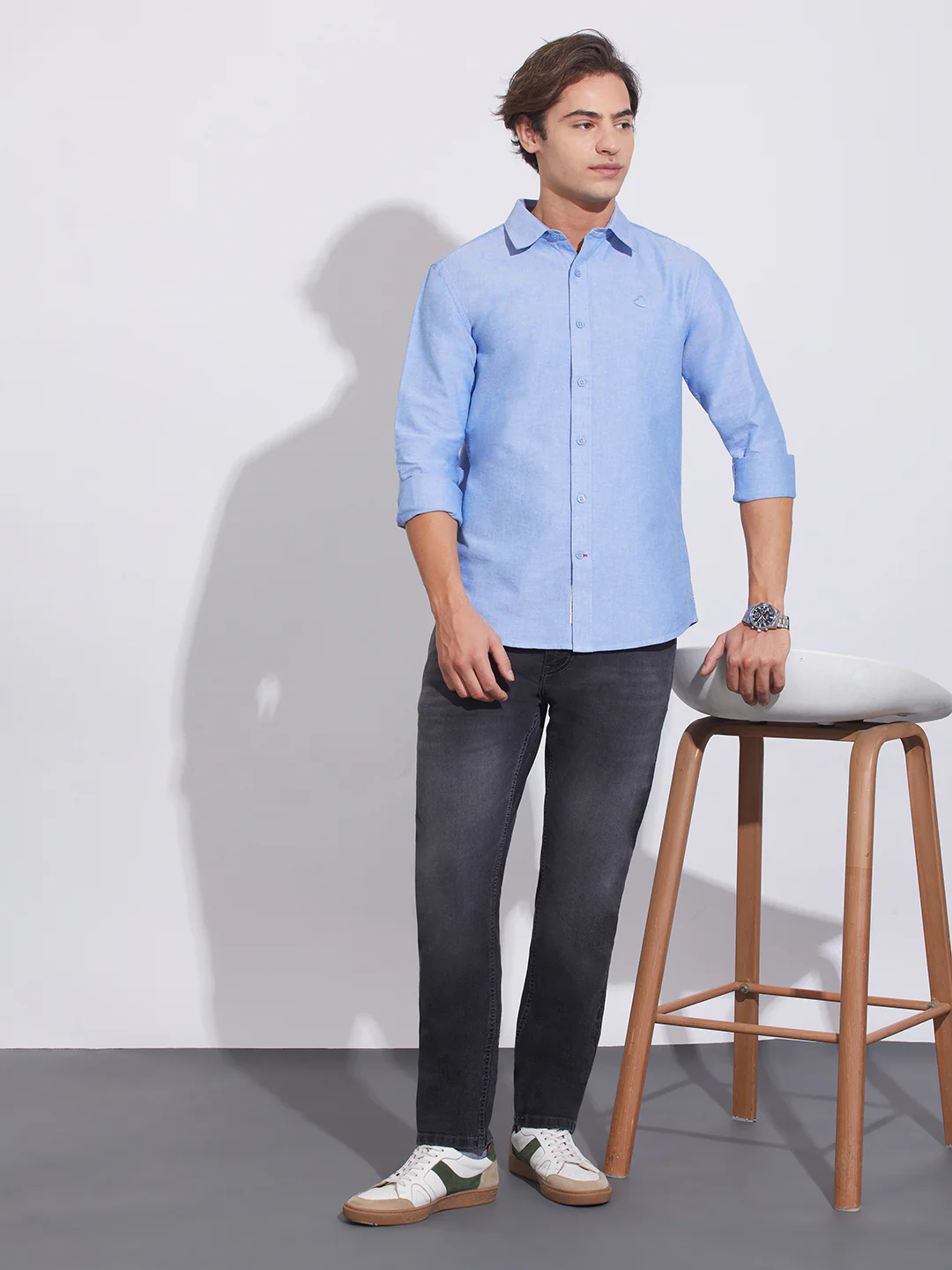 Blue Moderno Fit Regular Collar Men's Shirt by Being Human Clothing - Image 4