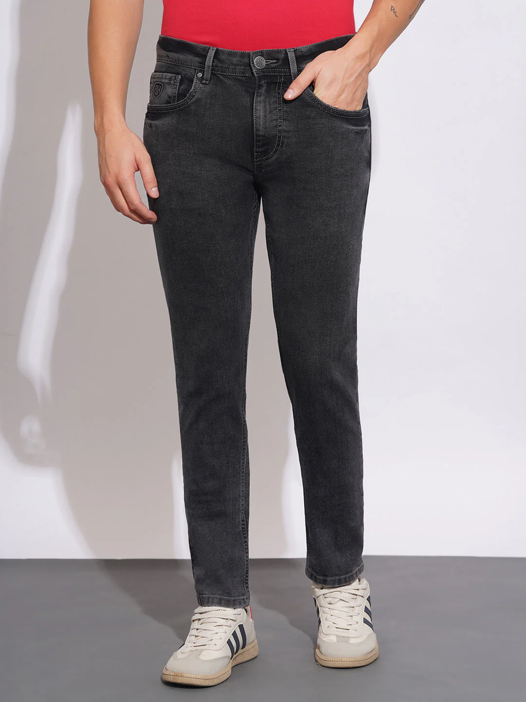 Carbon Black Slim Fit Jeans for Men by Being Human Clothing