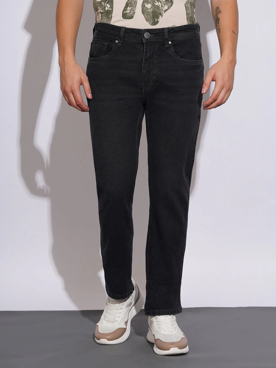 Carbon Black Straight Fit Jeans for Men by Being Human Clothing