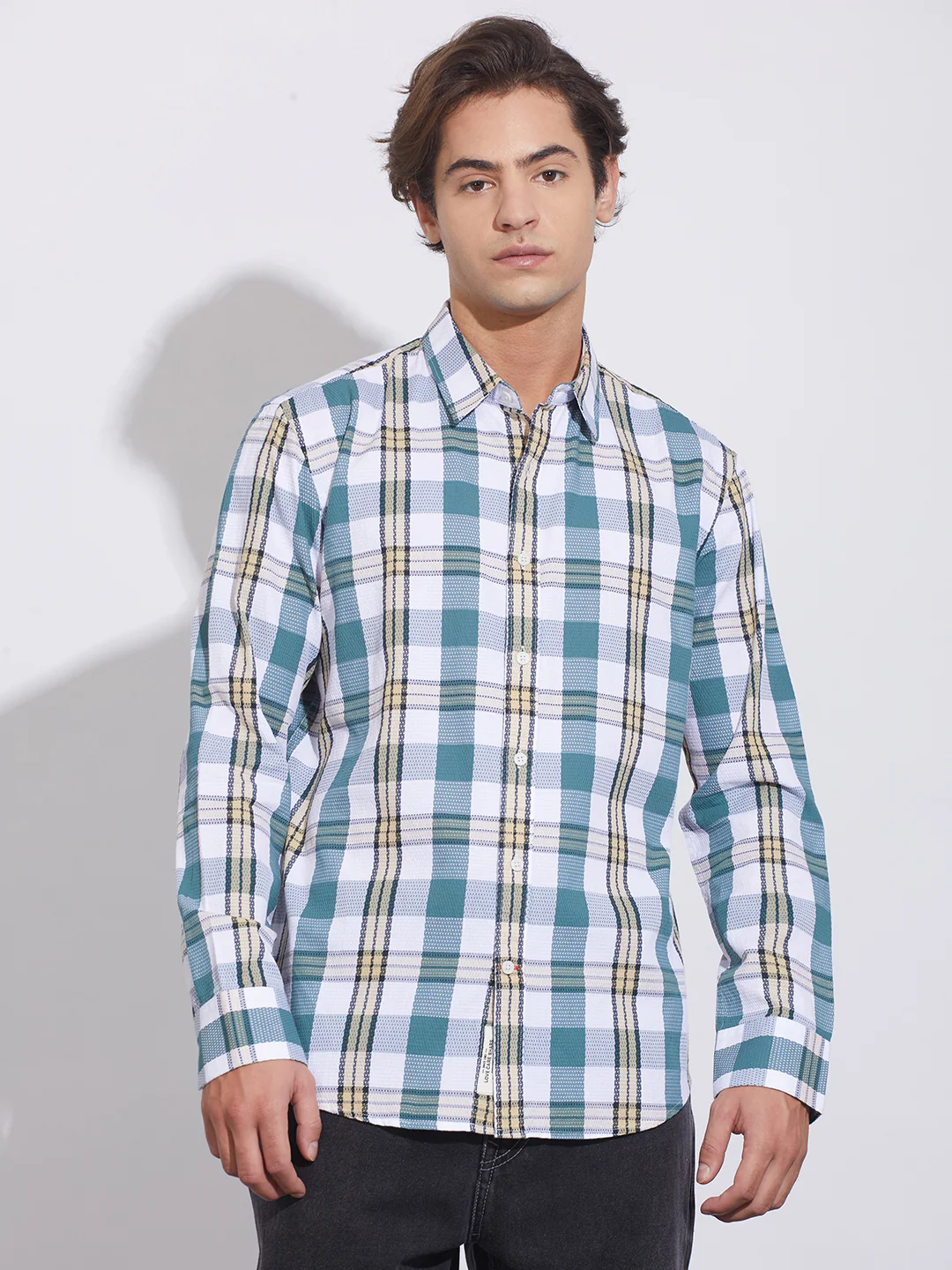 Green Moderno Fit Regular Collar Men's Shirt by Being Human Clothing