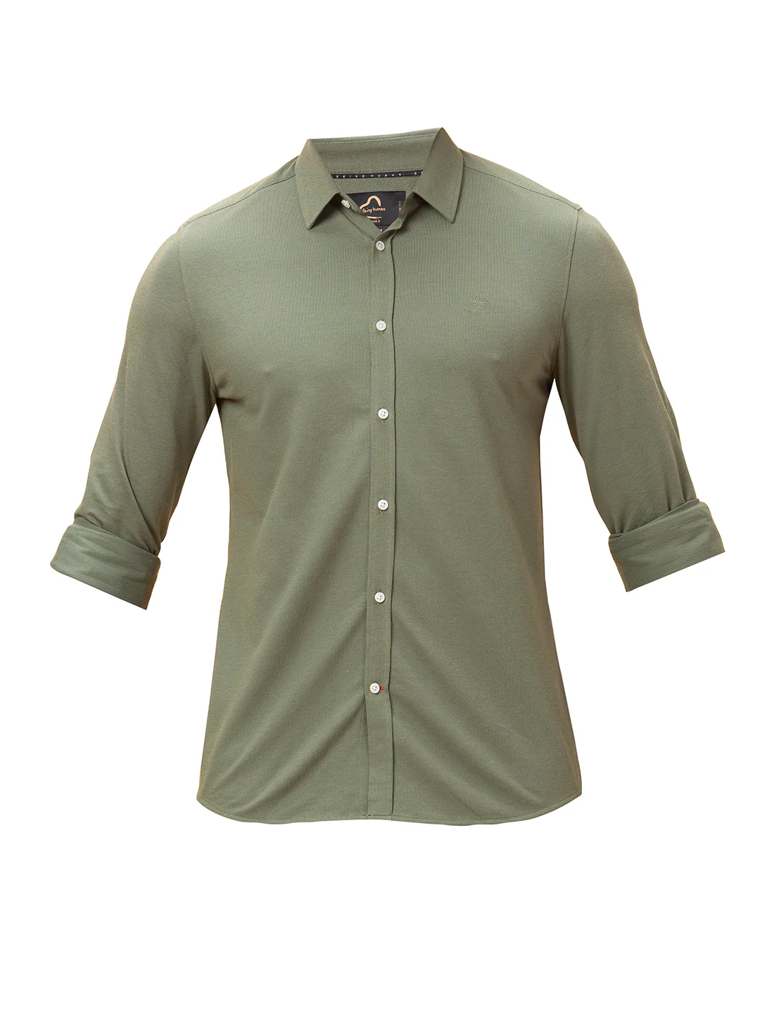 Green Slim Fit Regular Collar Shirt for Men by Being Human Clothing