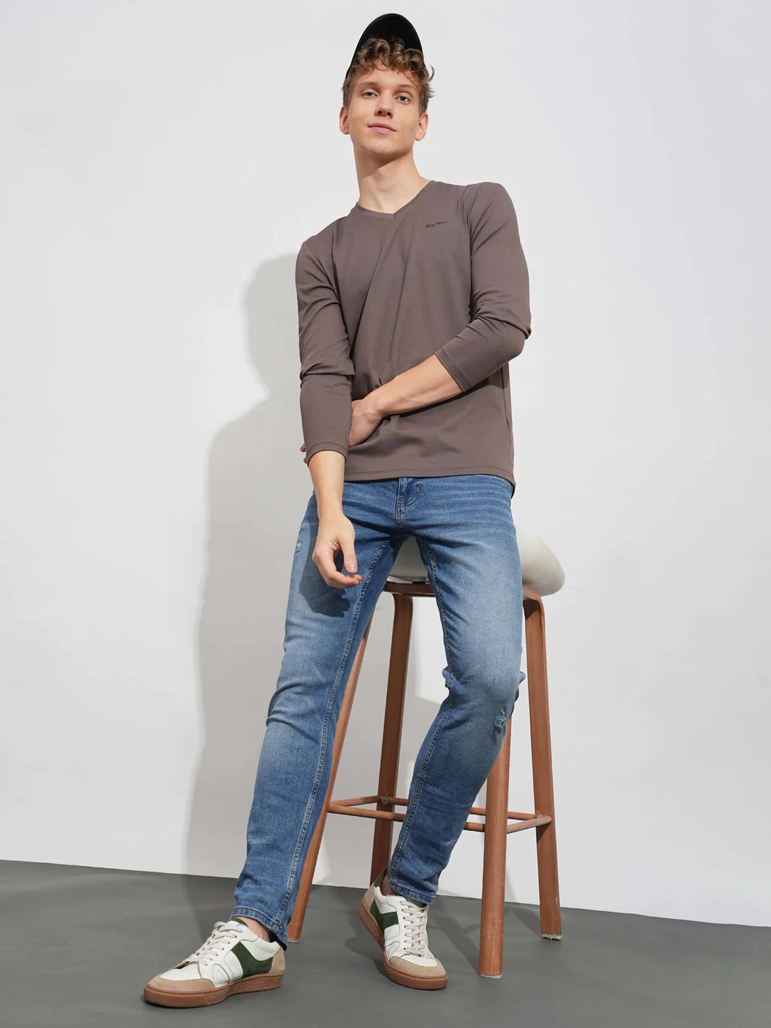 Grey Slim Fit V Neck Men's T-Shirt by Being Human Clothing - Image 4