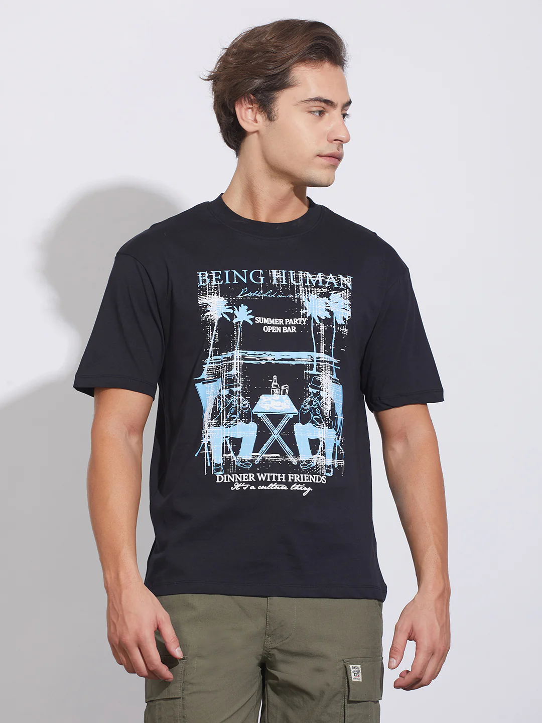 Jet Black Easy Fit Crew Neck Men's T-Shirt by Being Human Clothing