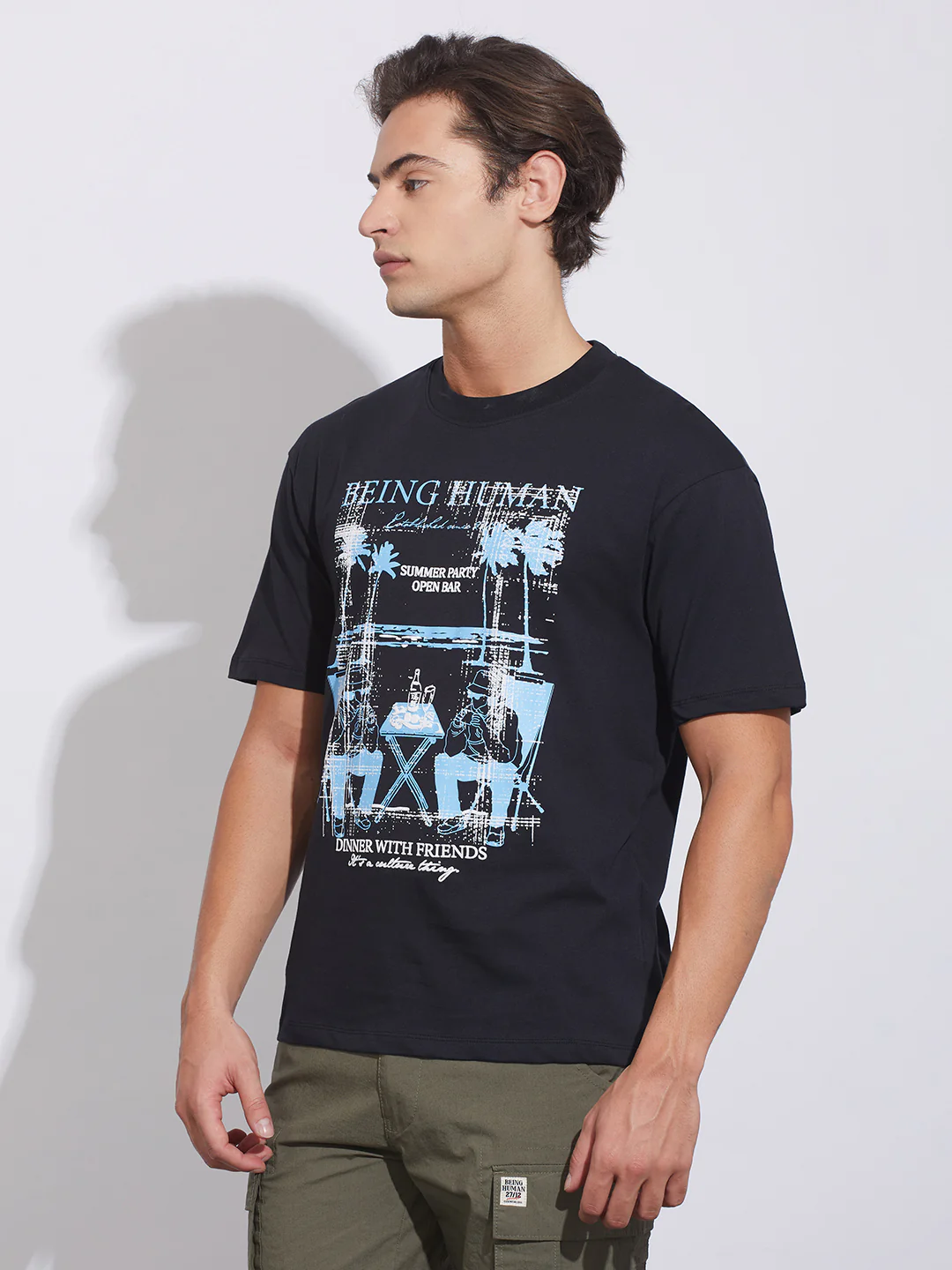 Jet Black Easy Fit Crew Neck Men's T-Shirt by Being Human Clothing - Image 2