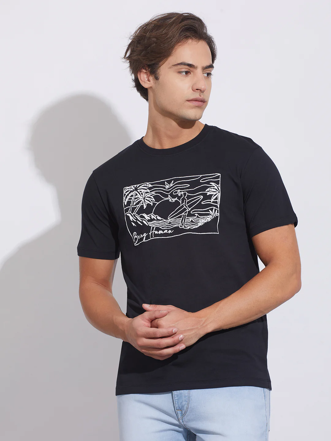 Jet Black Moderno Fit Crew Neck Men's T-Shirt by Being Human Clothing