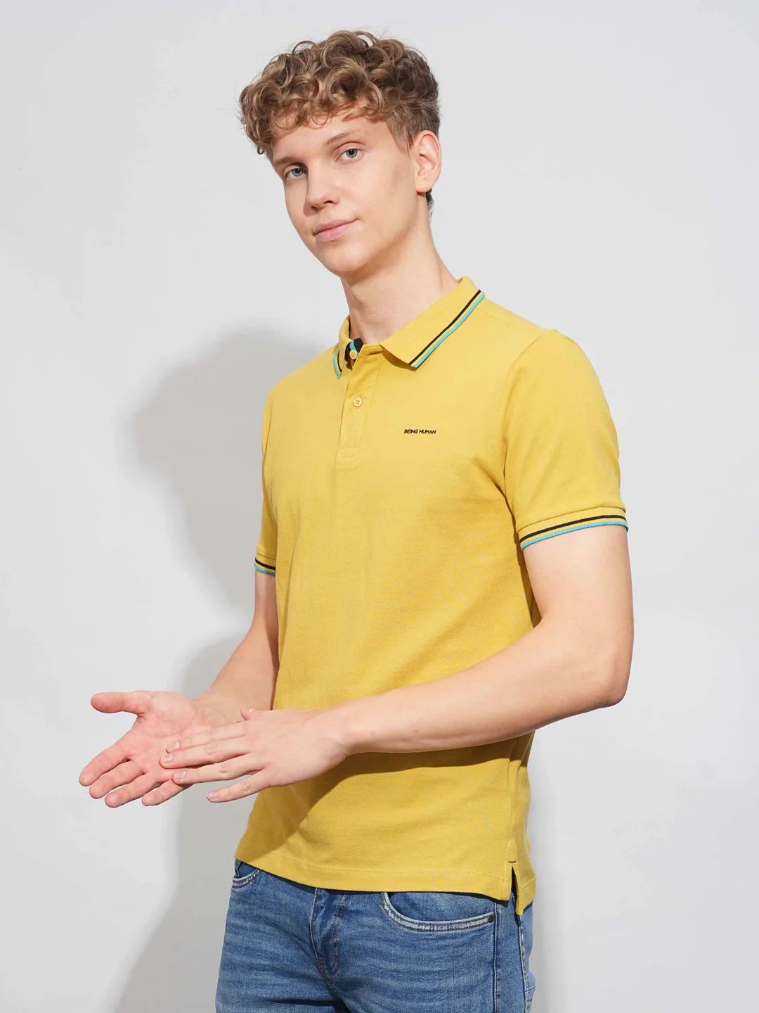 Khaki Regular Fit Men's Polo T-Shirt by Being Human Clothing - Image 2