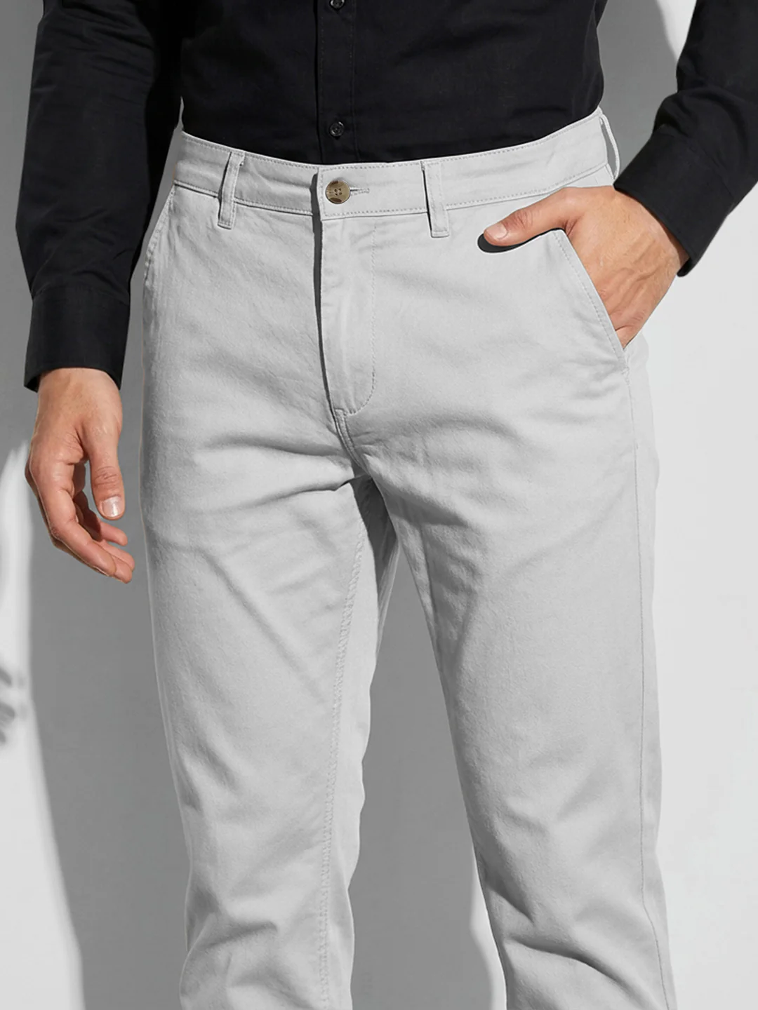 Light Grey Slim Fit Men's Chinos by Being Human Clothing - Image 5