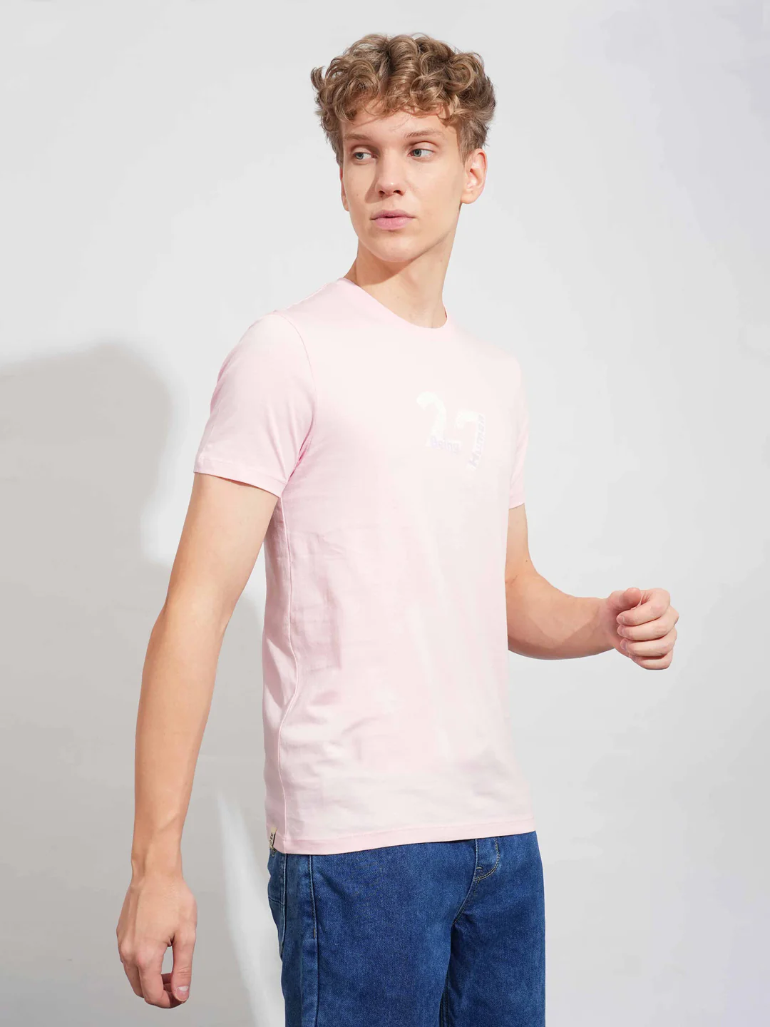 Light Pink Regular Fit Round Neck Men's T-Shirt by Being Human Clothing - Image 2