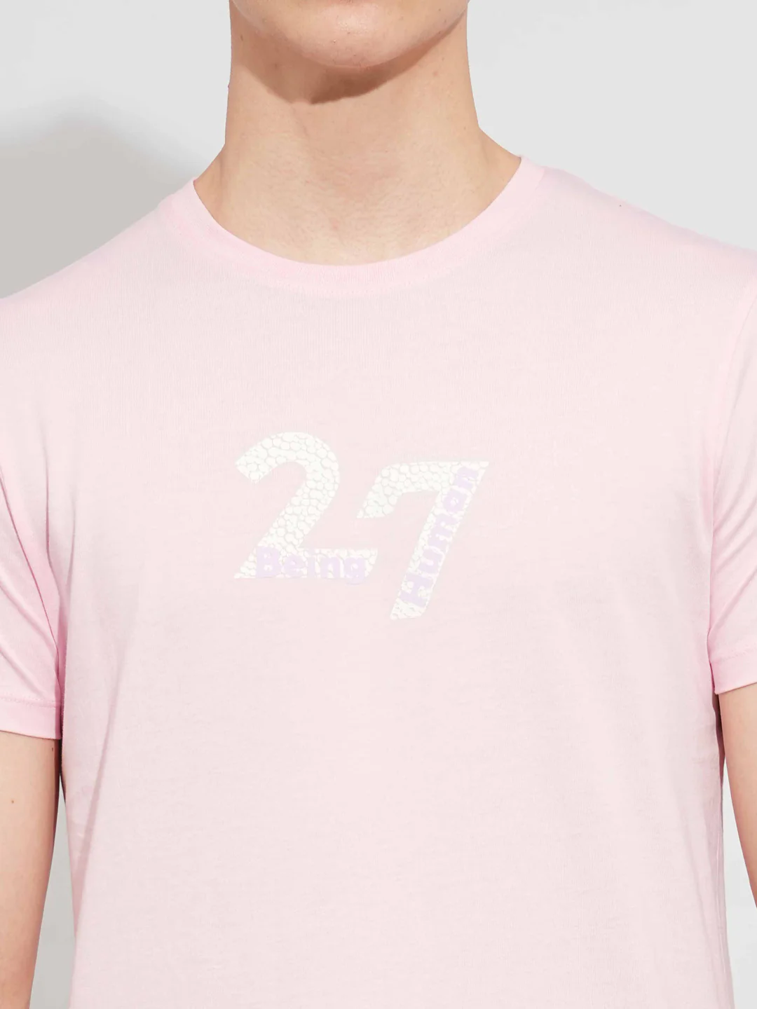 Light Pink Regular Fit Round Neck Men's T-Shirt by Being Human Clothing - Image 5