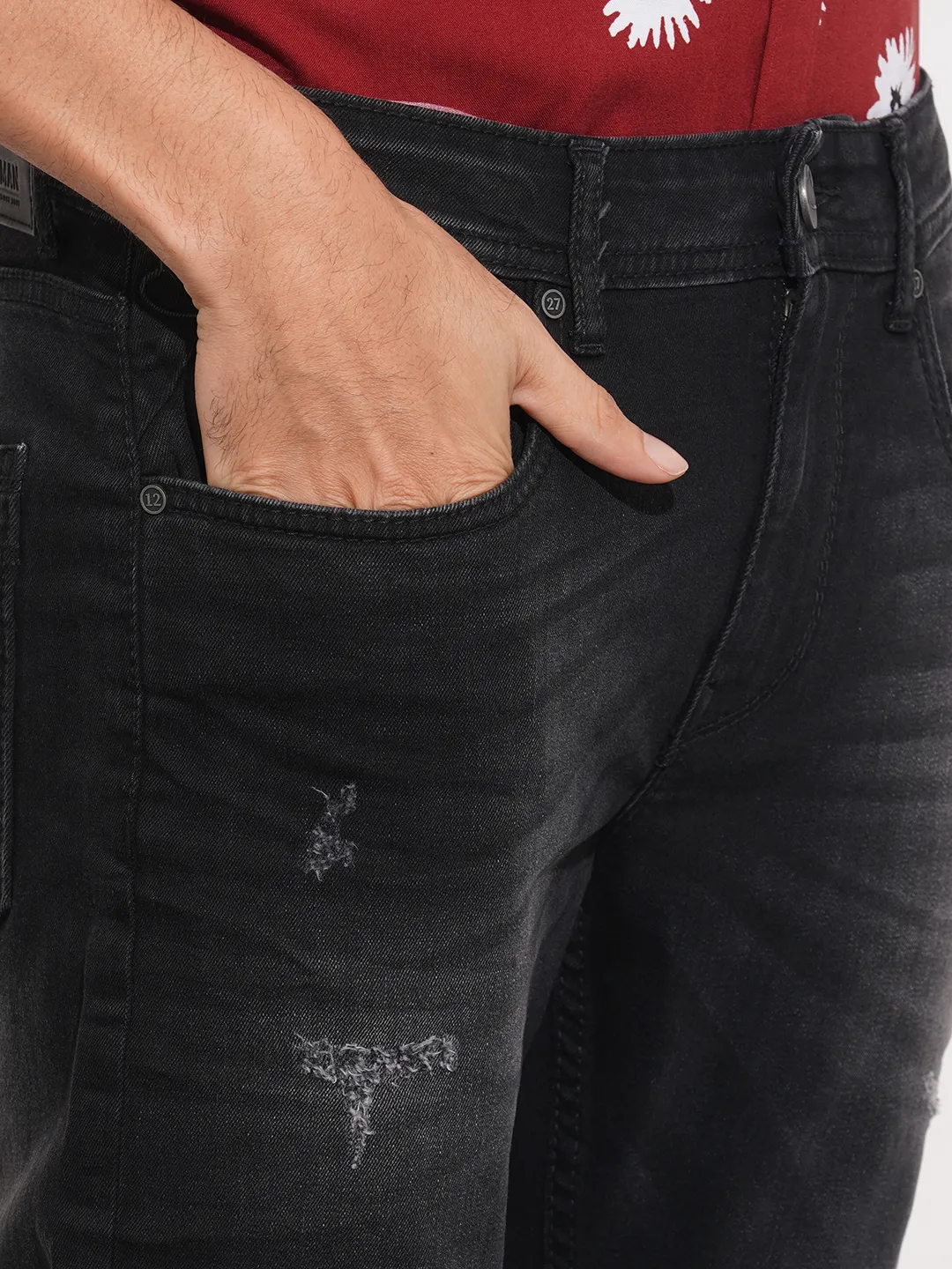 Black Skinny Fit Denims For Men By Being Human Clothing - Image 5