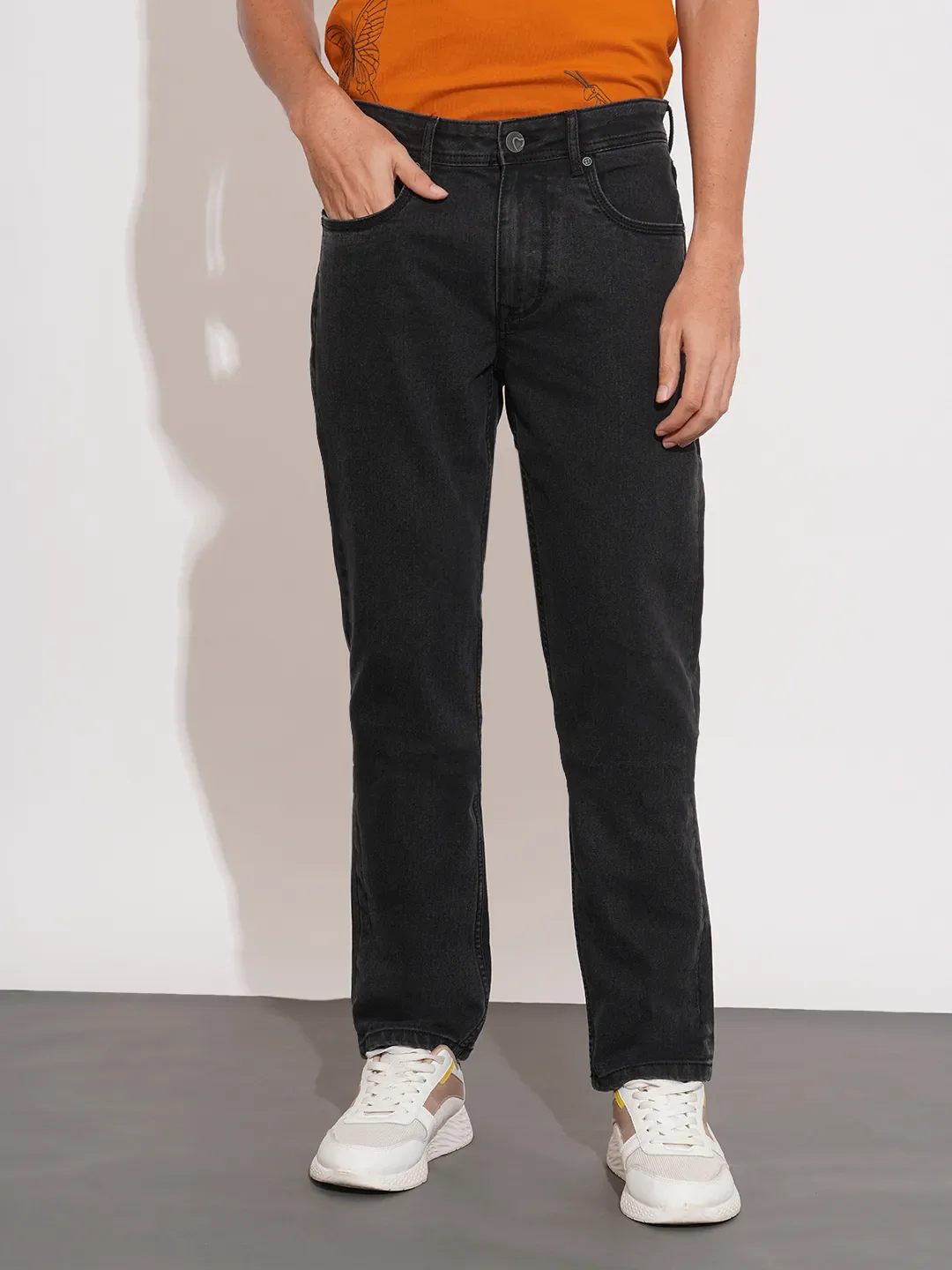 Black Straight Fit Denims For Men By Being Human Clothing