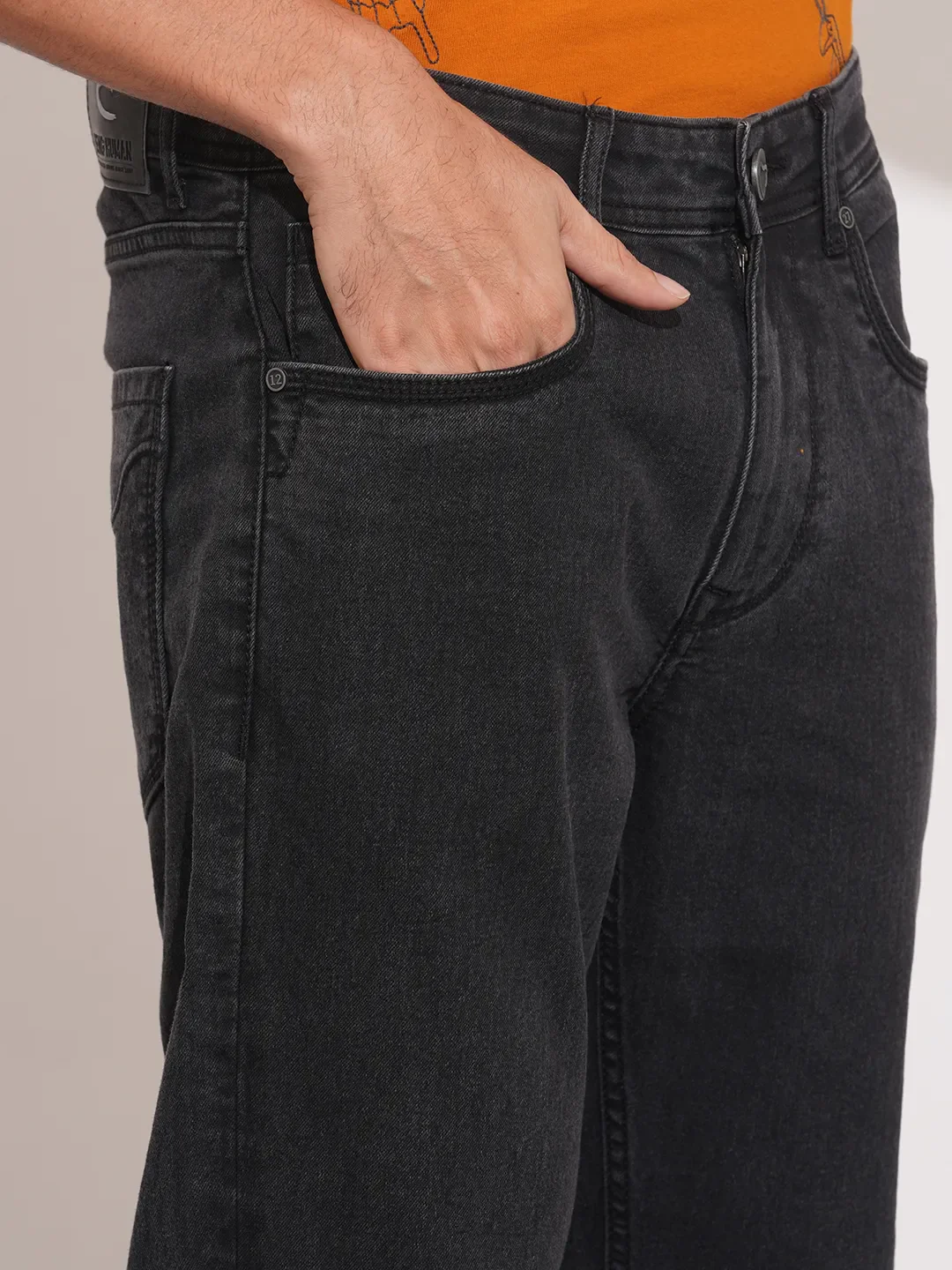 Black Straight Fit Denims For Men By Being Human Clothing - Image 5