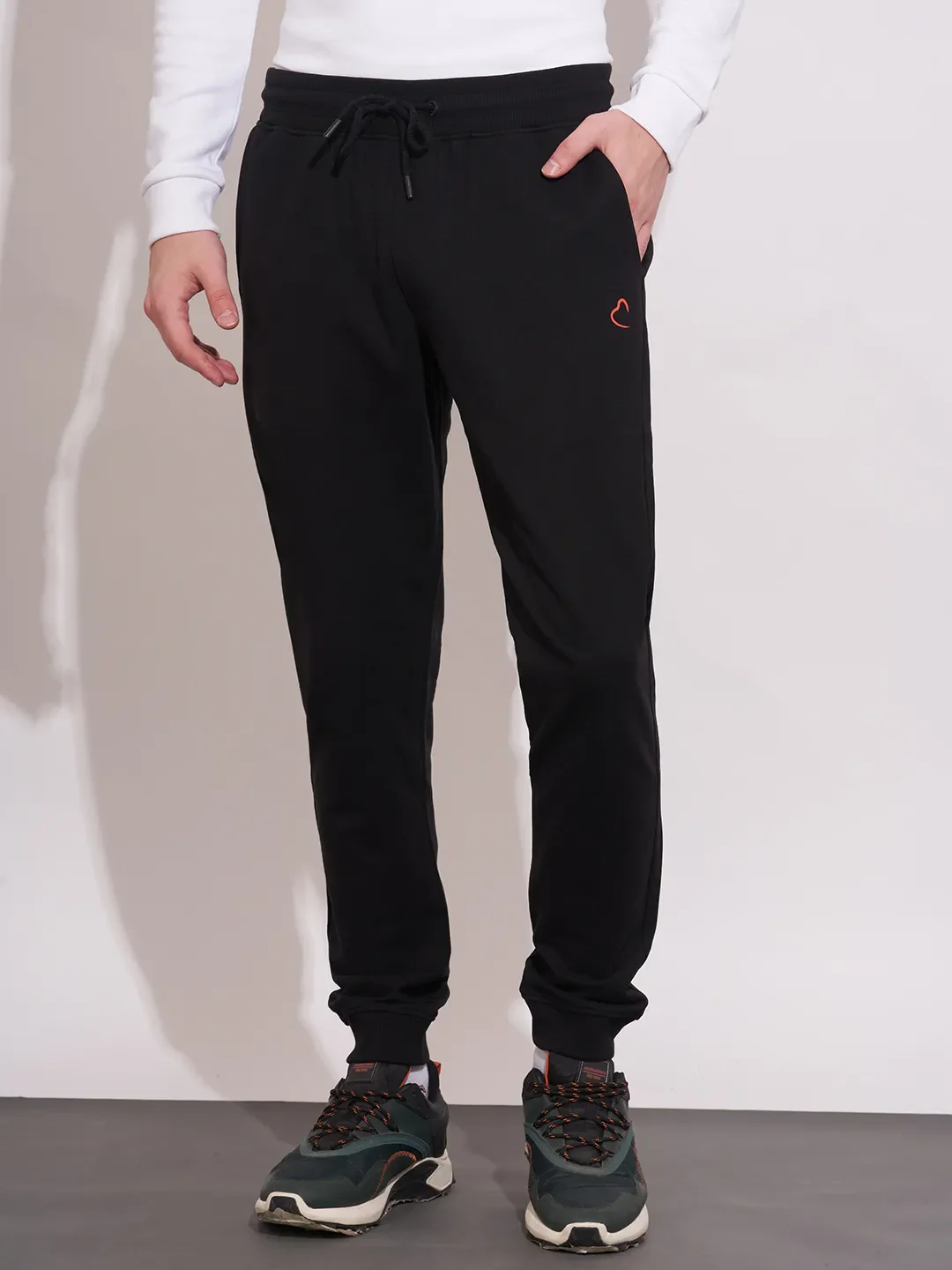 Black Regular Fit Track Pants For Men By Being Human Clothing