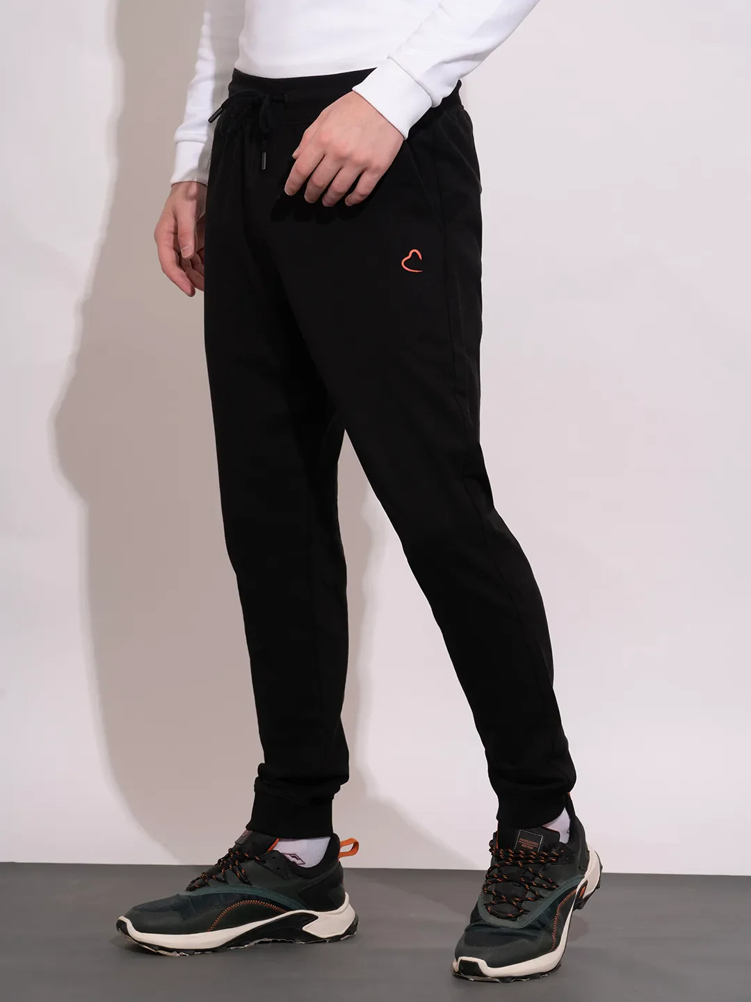 Black Regular Fit Track Pants For Men By Being Human Clothing - Image 2
