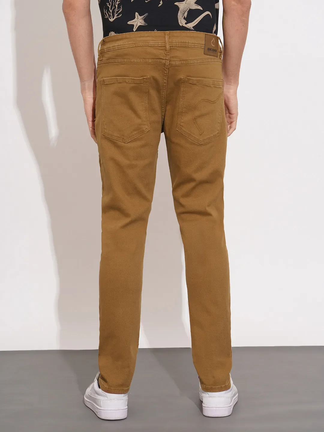 Brown Cropped Fit Cotton Blend Men's Denims by Being Human Clothing - Image 3