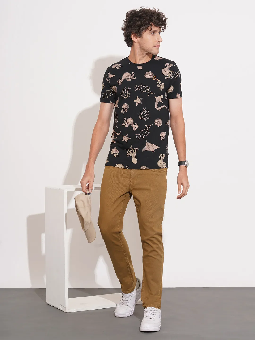 Brown Cropped Fit Cotton Blend Men's Denims by Being Human Clothing - Image 4