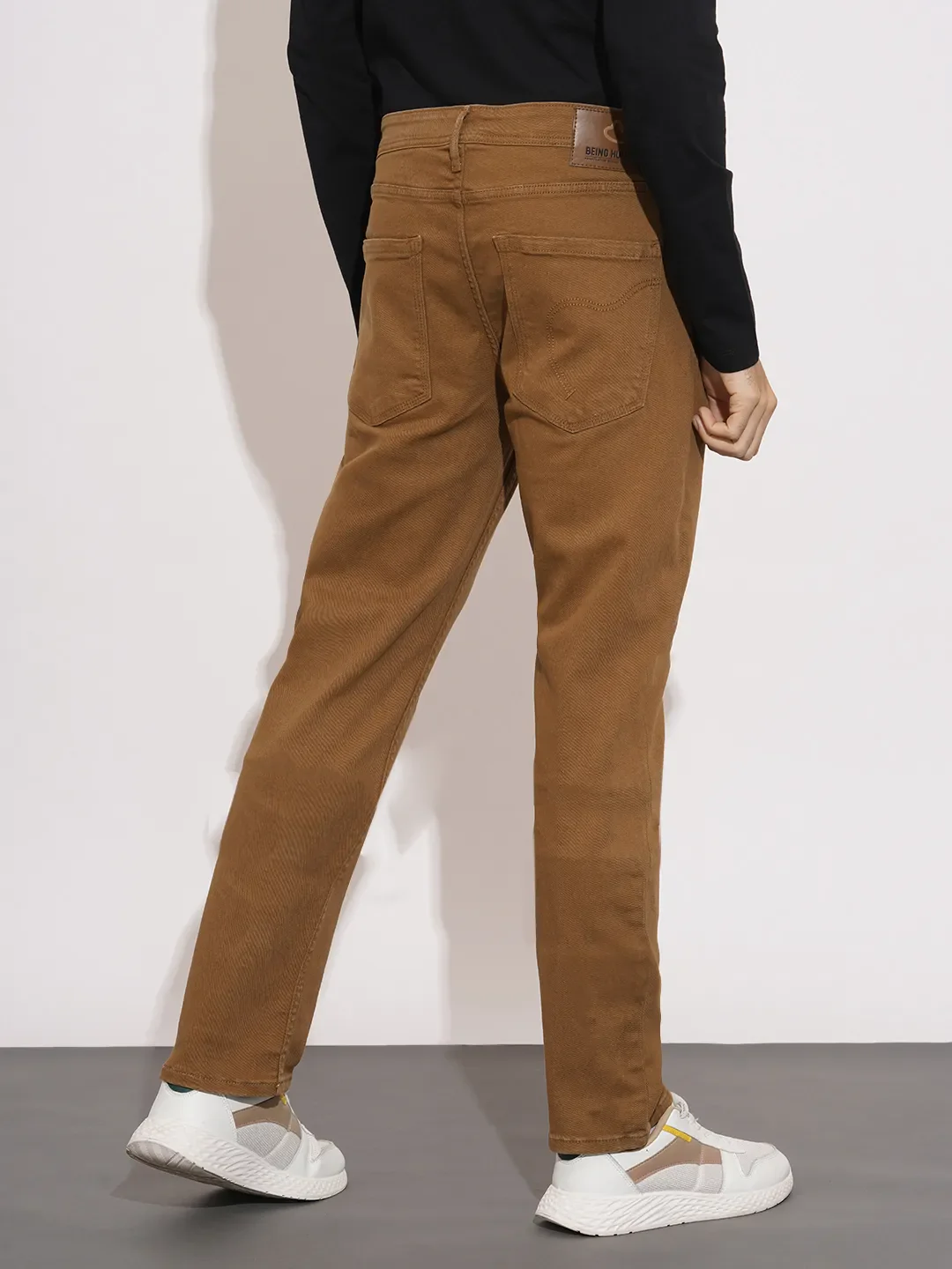 Brown Straight Fit Cotton Blend Men's Denims by Being Human Clothing - Image 3