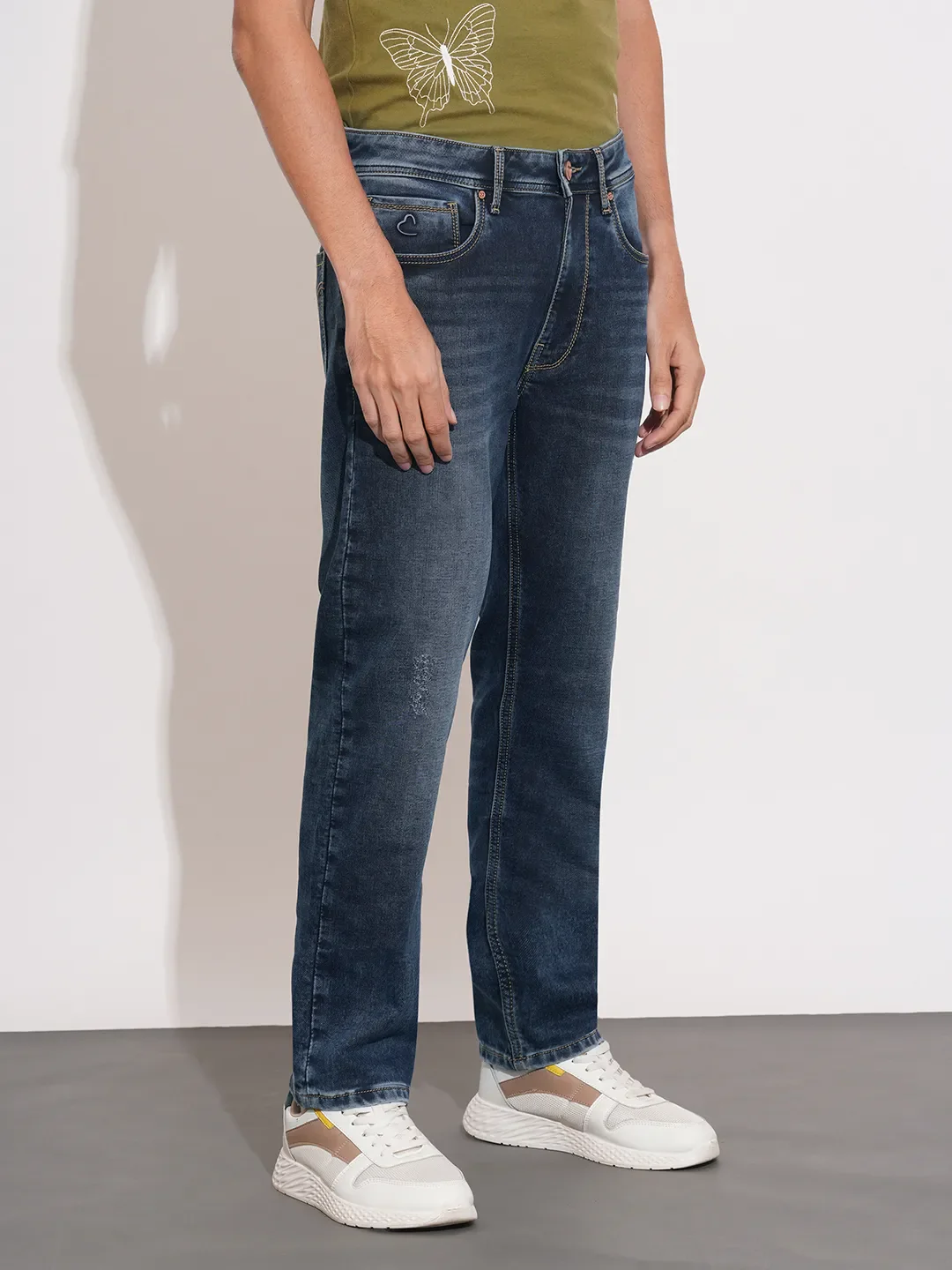 Blue Straight Fit Cotton Blend Men's Denims by Being Human Clothing - Image 2