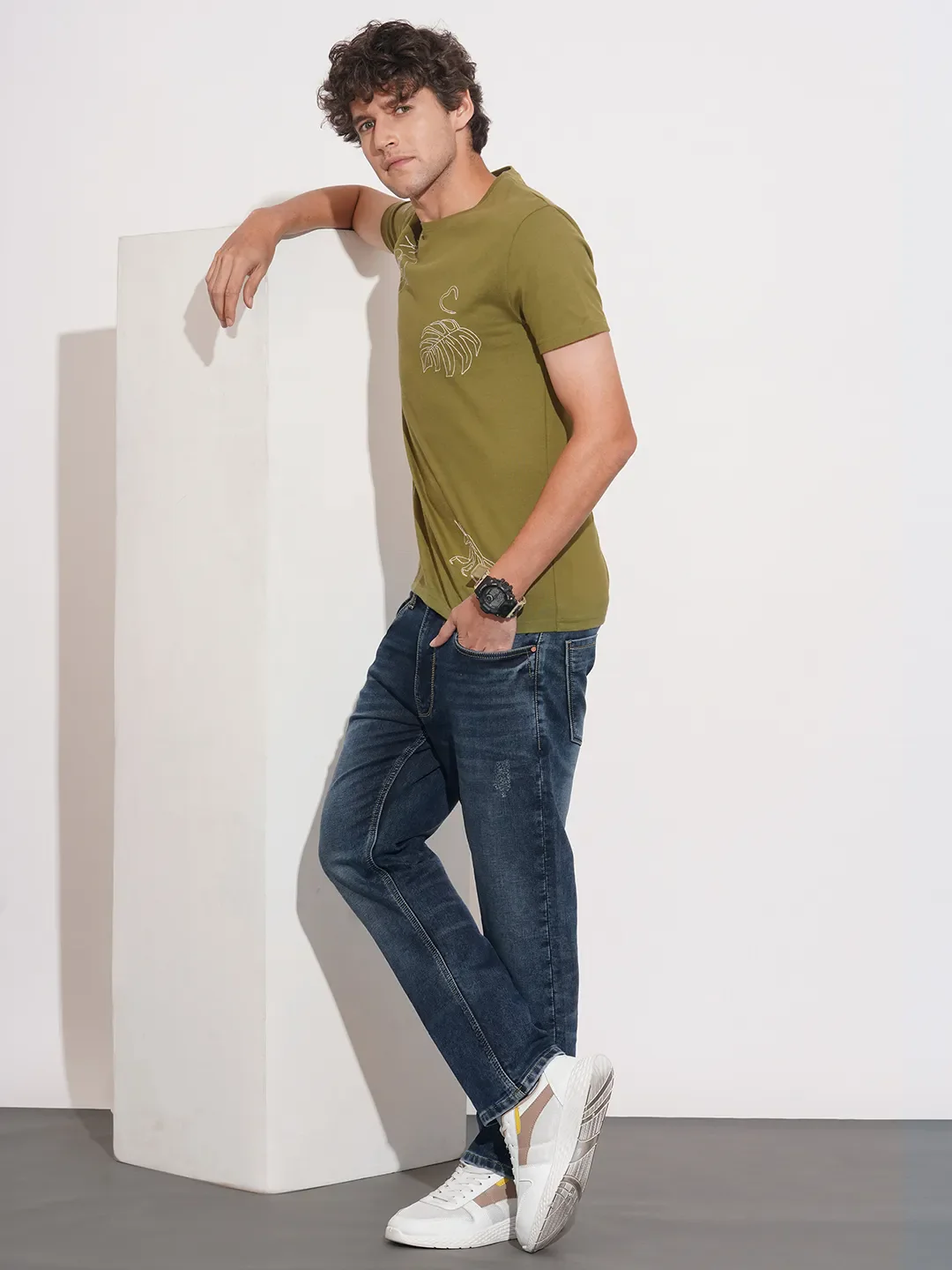 Blue Straight Fit Cotton Blend Men's Denims by Being Human Clothing - Image 4
