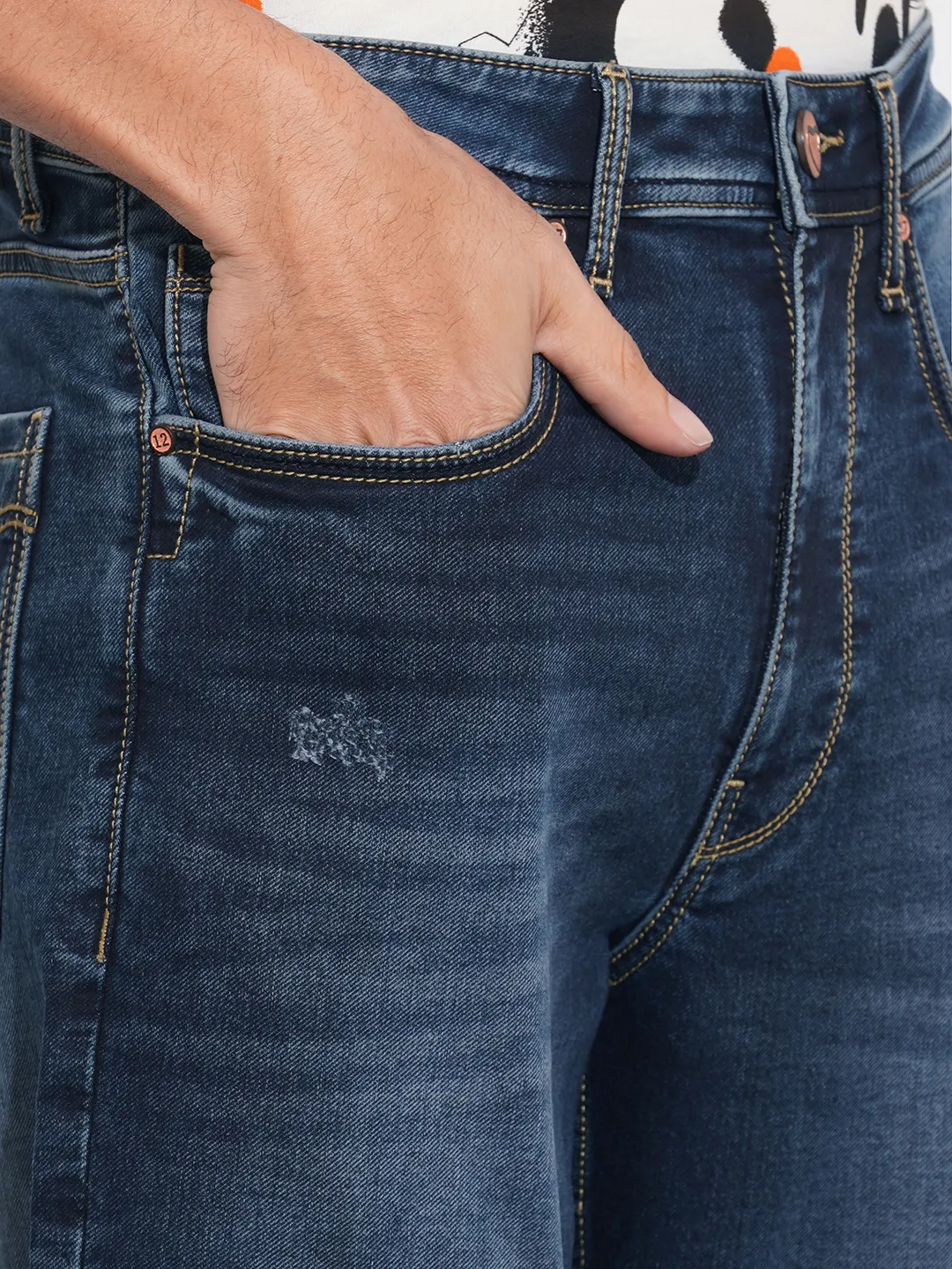 Dark Blue Cropped Fit Denims For Men By Being Human Clothing - Image 5