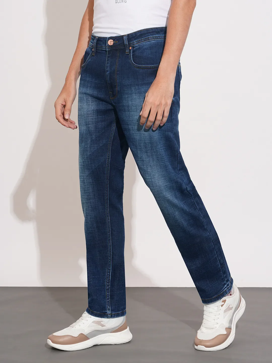 Dark Blue Straight Fit Denims For Men By Being Human Clothing - Image 2