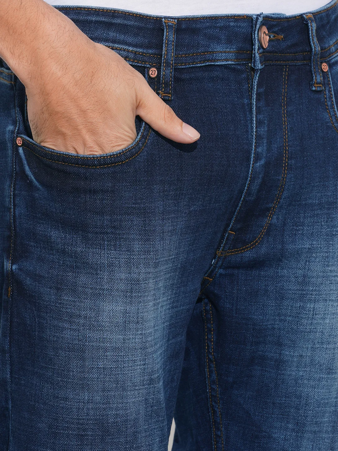 Dark Blue Straight Fit Denims For Men By Being Human Clothing - Image 5
