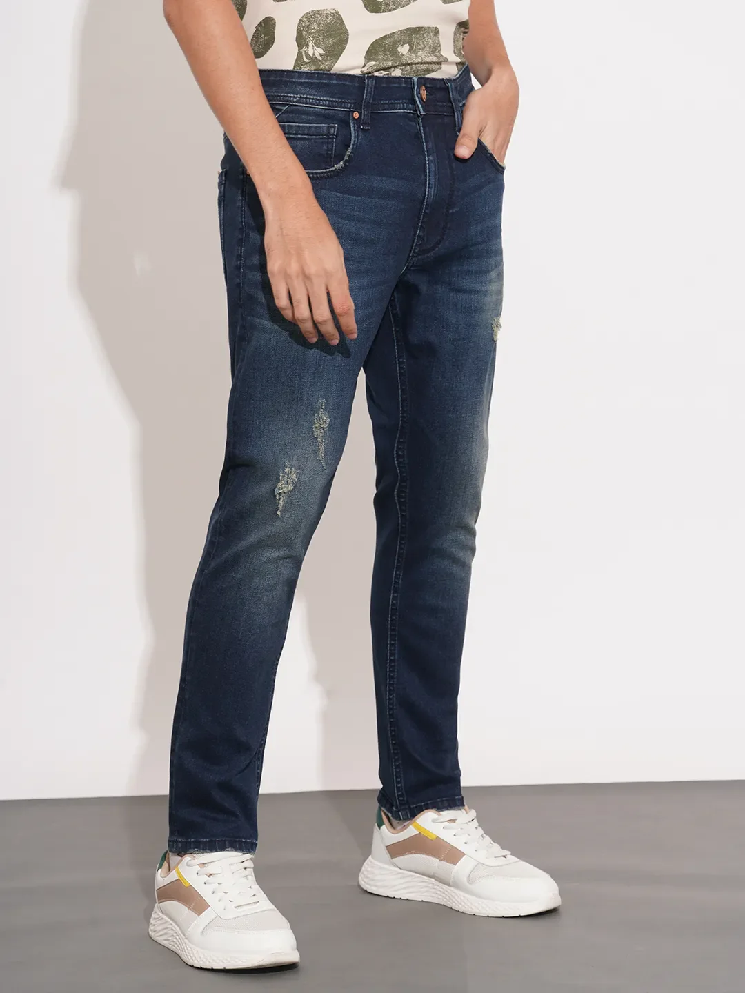 Dark Blue Slim Fit Denims For Men By Being Human Clothing - Image 2