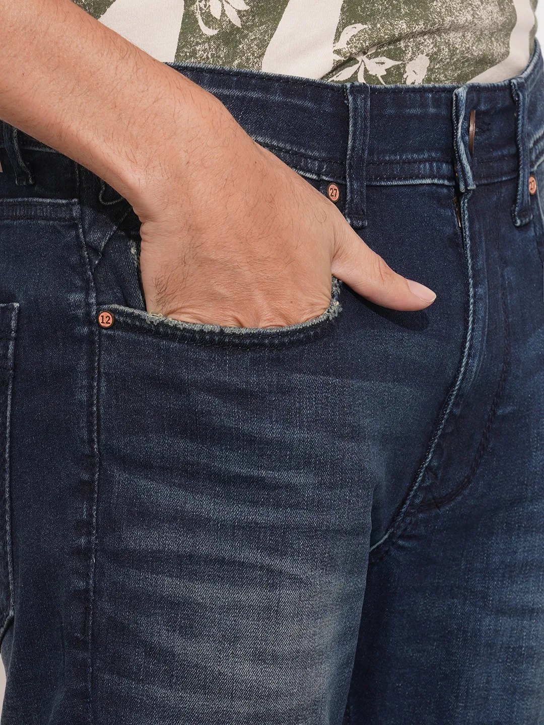 Dark Blue Slim Fit Denims For Men By Being Human Clothing - Image 5