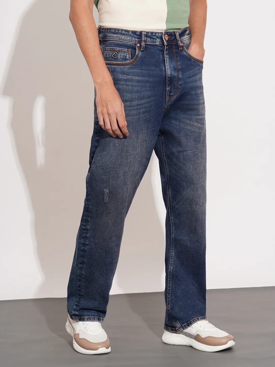Blue Anti Fit Cotton Blend Men's Denims by Being Human Clothing - Image 2