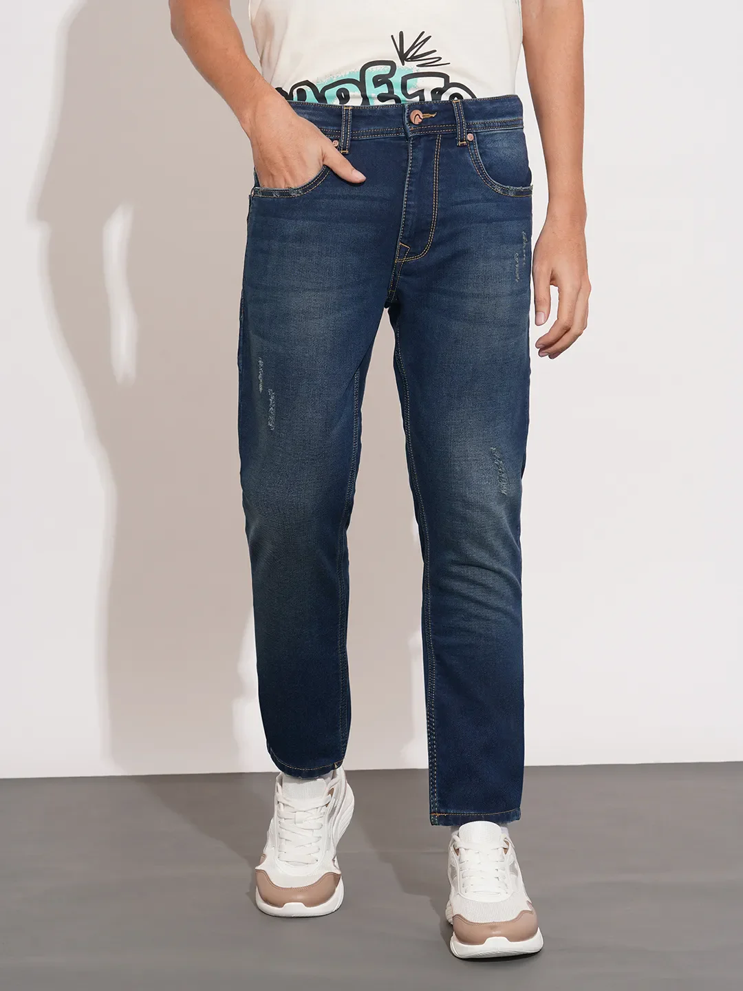 Dark Blue Boot Cut Fit Denims For Men By Being Human Clothing