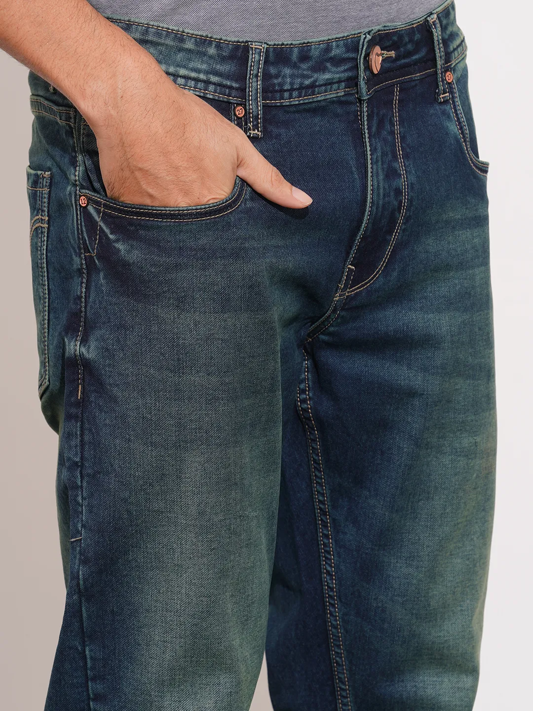 Blue Straight Fit Cotton Blend Men's Denims by Being Human Clothing - Image 5