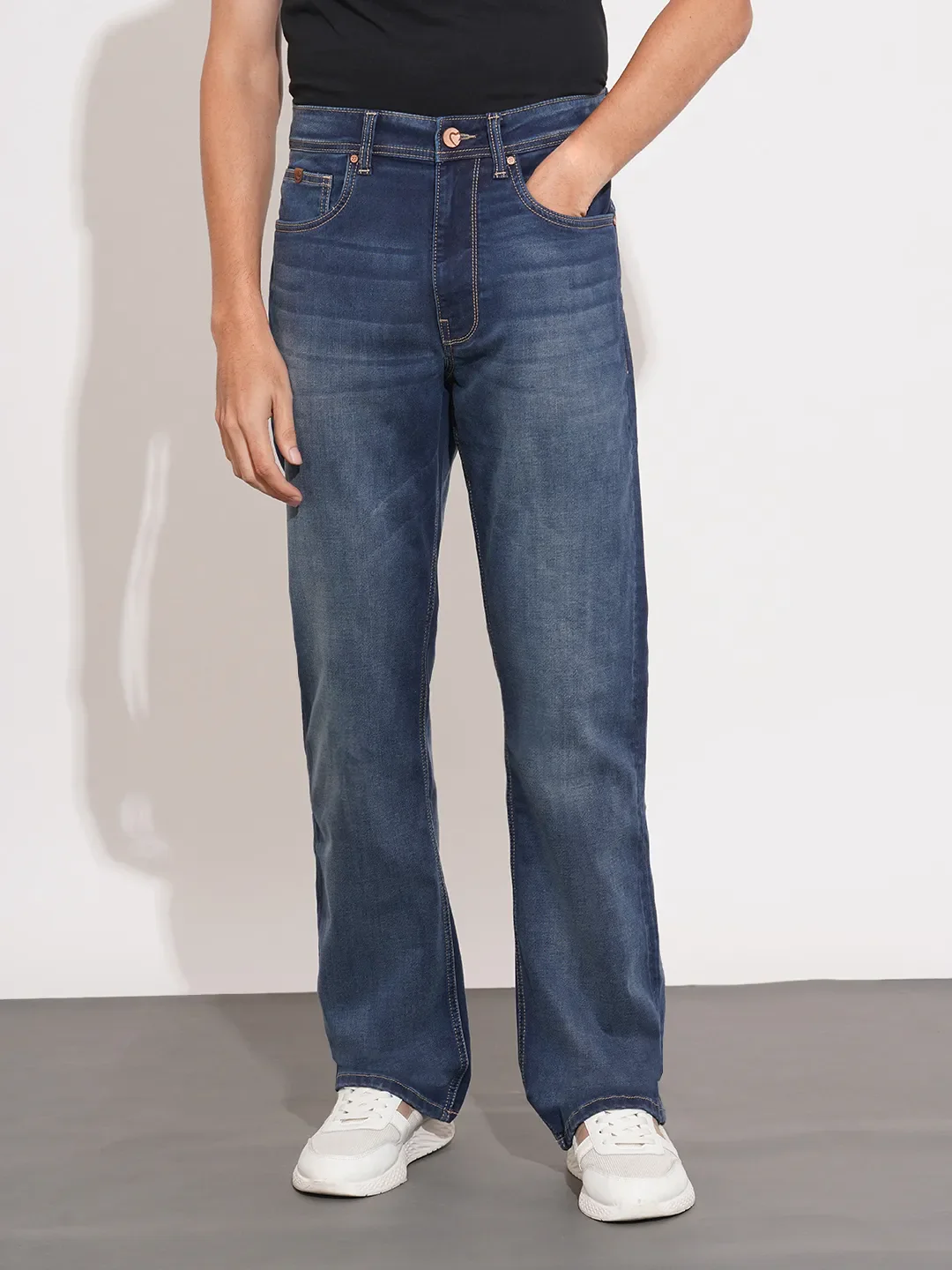 Blue Straight Fit Cotton Blend Men's Denims by Being Human Clothing
