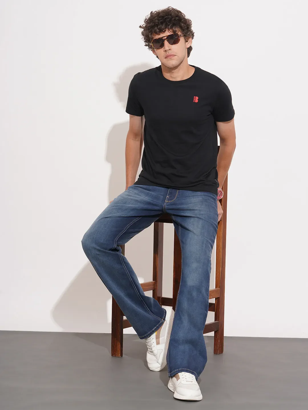 Blue Straight Fit Cotton Blend Men's Denims by Being Human Clothing - Image 4